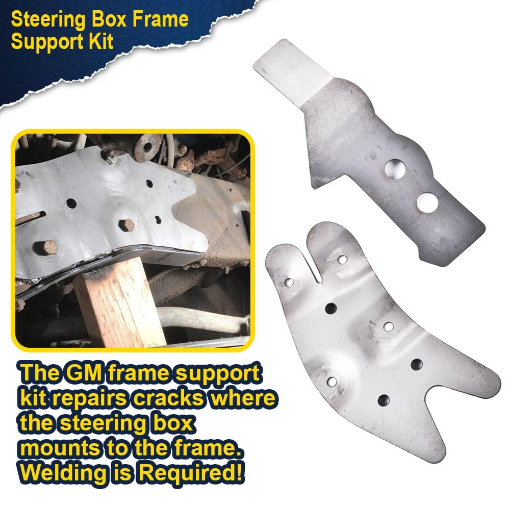 PIT66 Steering Box Frame Support Kit, Compatible with 73-91 Chevy GMC C/K Pickup 2 PCS Silver