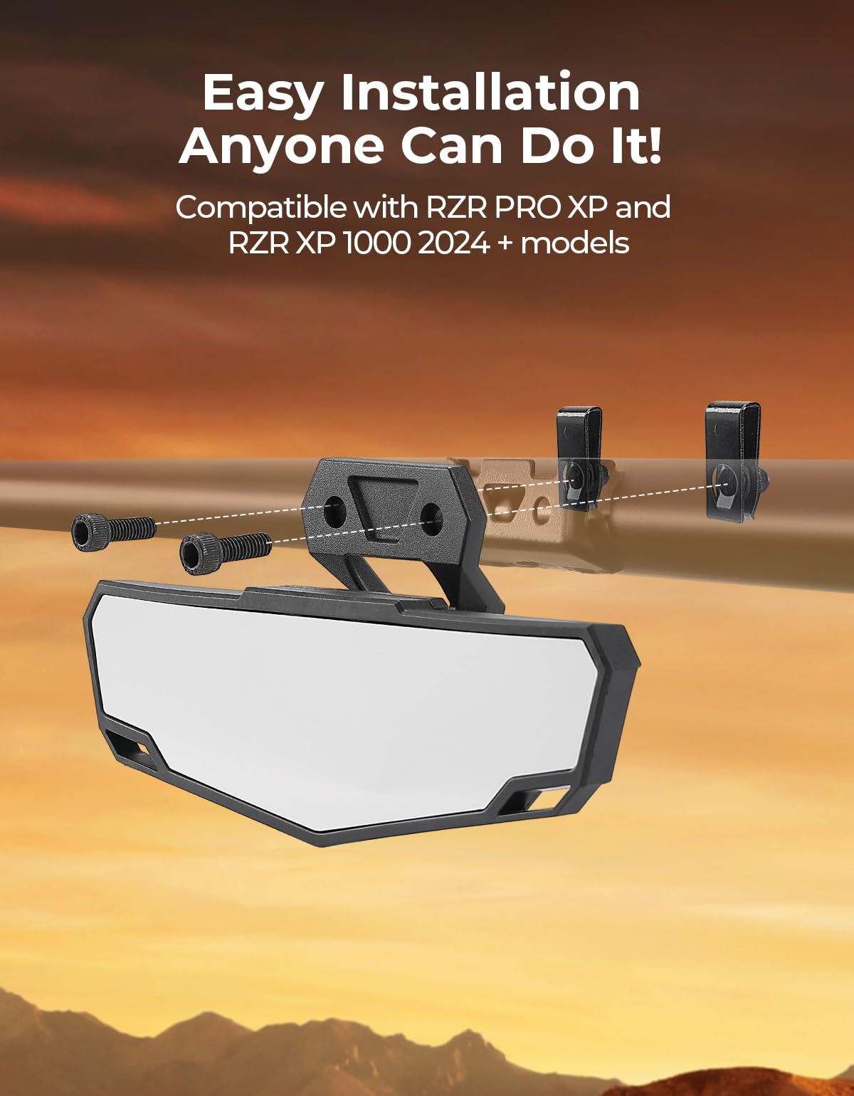 Kemimoto Center Rear View Mirror High-Definition Race Convex Mirror Compatible With Polaris Rzr Pro Xp / 4, Turbo R /4 2020 2021