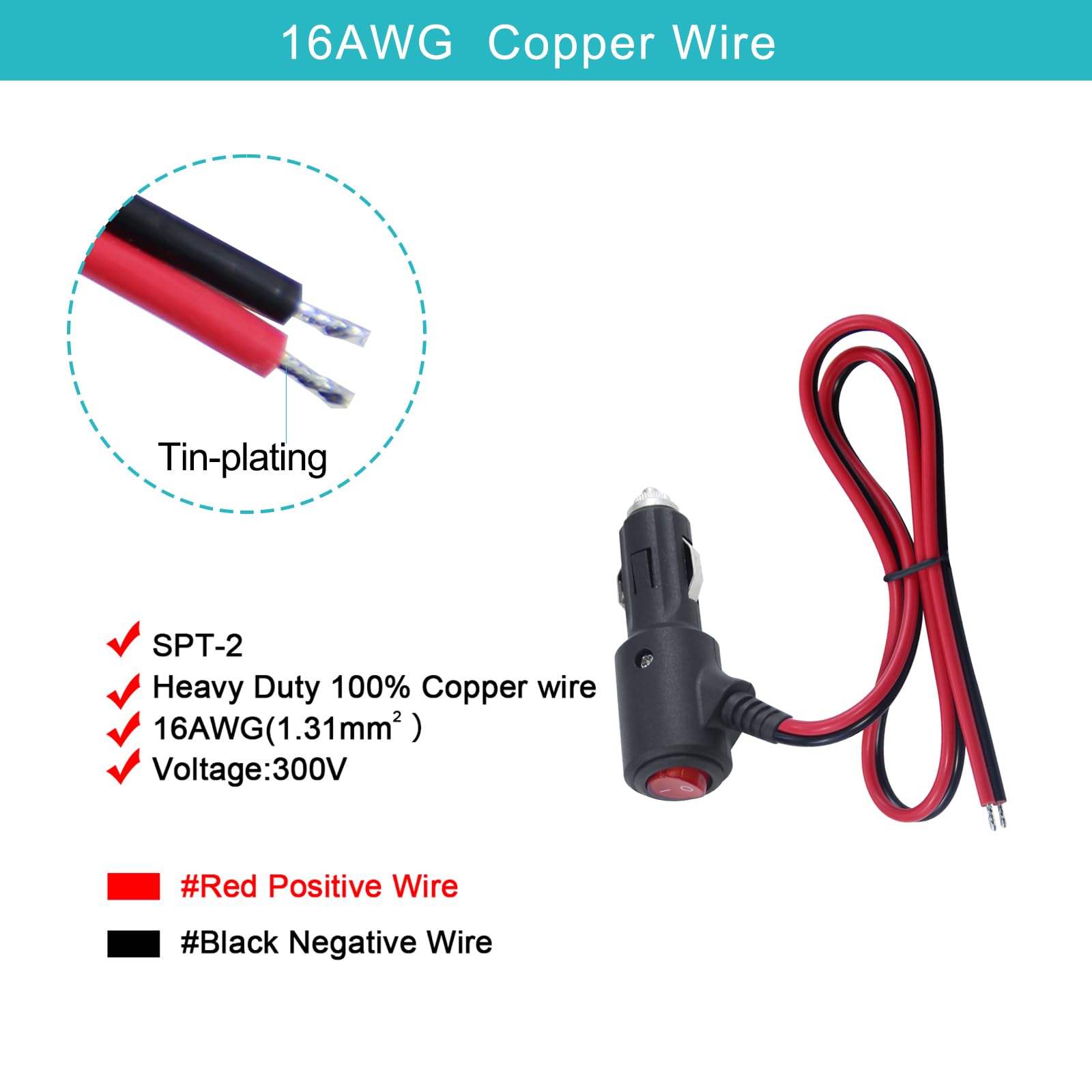 12V Fused Replacement Cigarette Lighter Male Plug With On Off Switch - 2Ft 12Volt 15Amp Cigarette Lighter Plug With Leads And Led Lights, 16Awg Cigarette Plug For Car Cooler,Cb Radio, Air Compressor