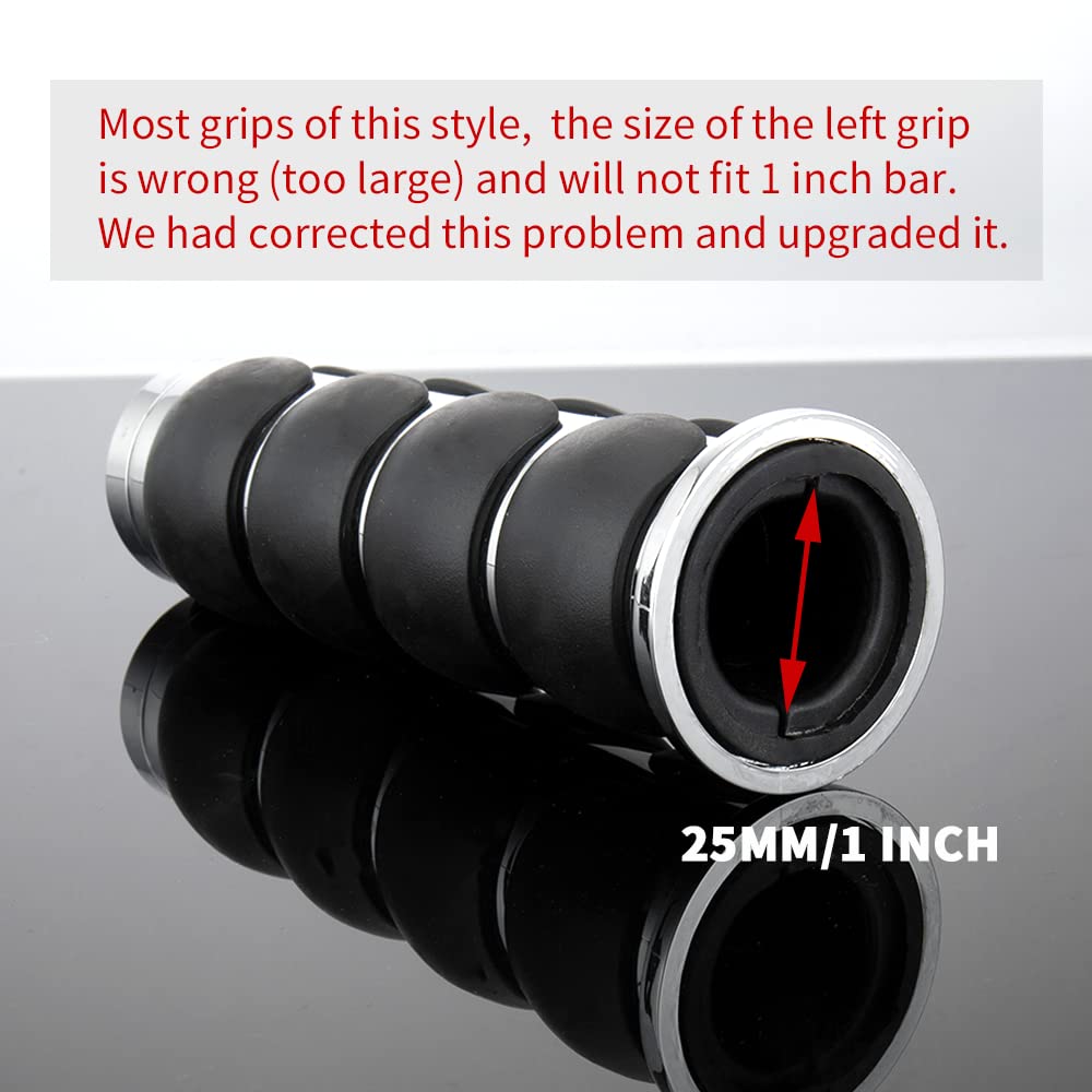 Kicry Motorcycle Hand Grips 1 Inch Handlebar Throttle Grips 25Mm Chrome Black Aluminum Rubber Compatible With Harley Davidson Dyna Sportster Road King Street Glide Fat Boy Honda Shadow Vtx(Chrome#1)