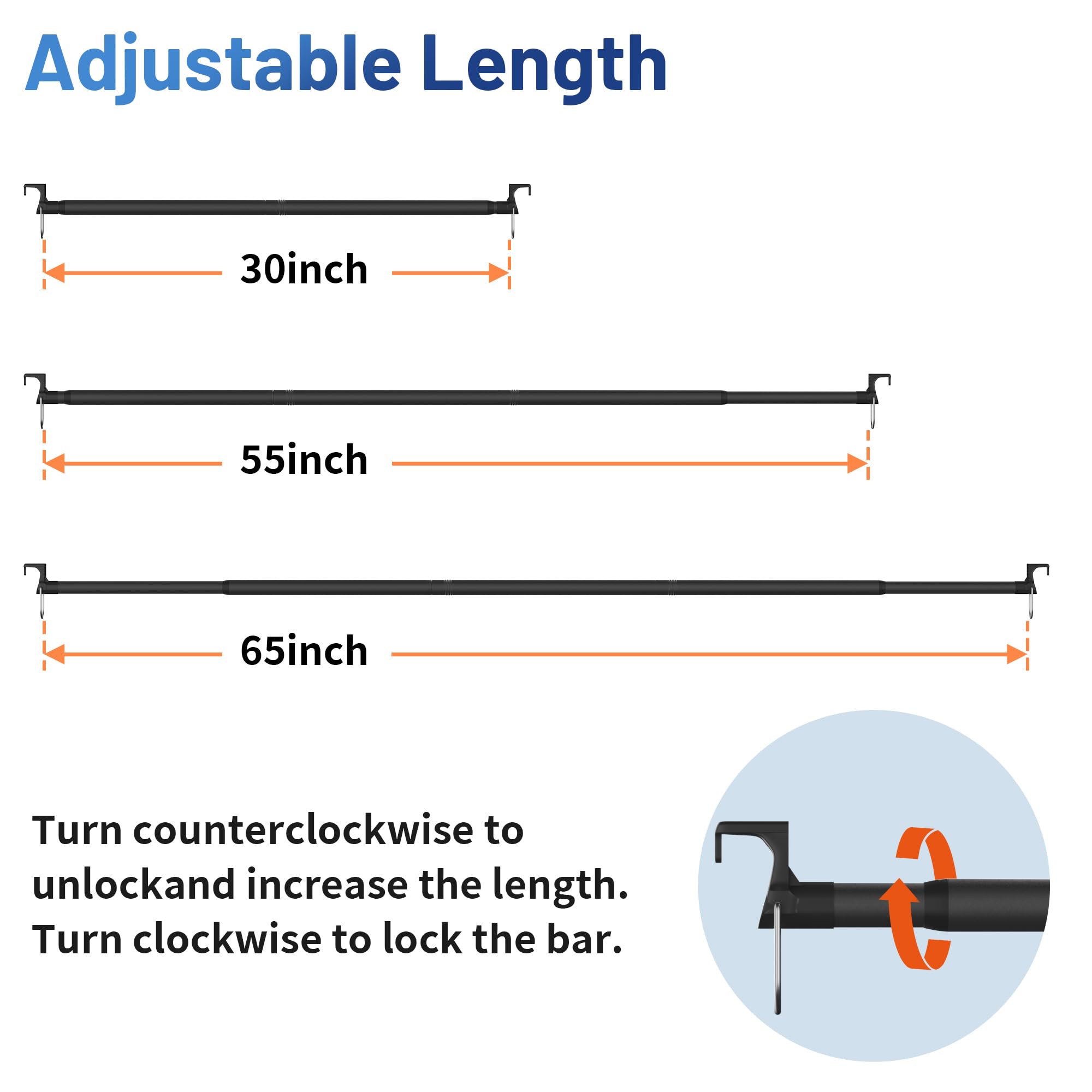 Qufiona Car Clothes Hanger Bar 30-64 Inches - Heavy Duty Wrinkle Free Clothes Rod For Car Travel - Adjustable Telescopic Clothes