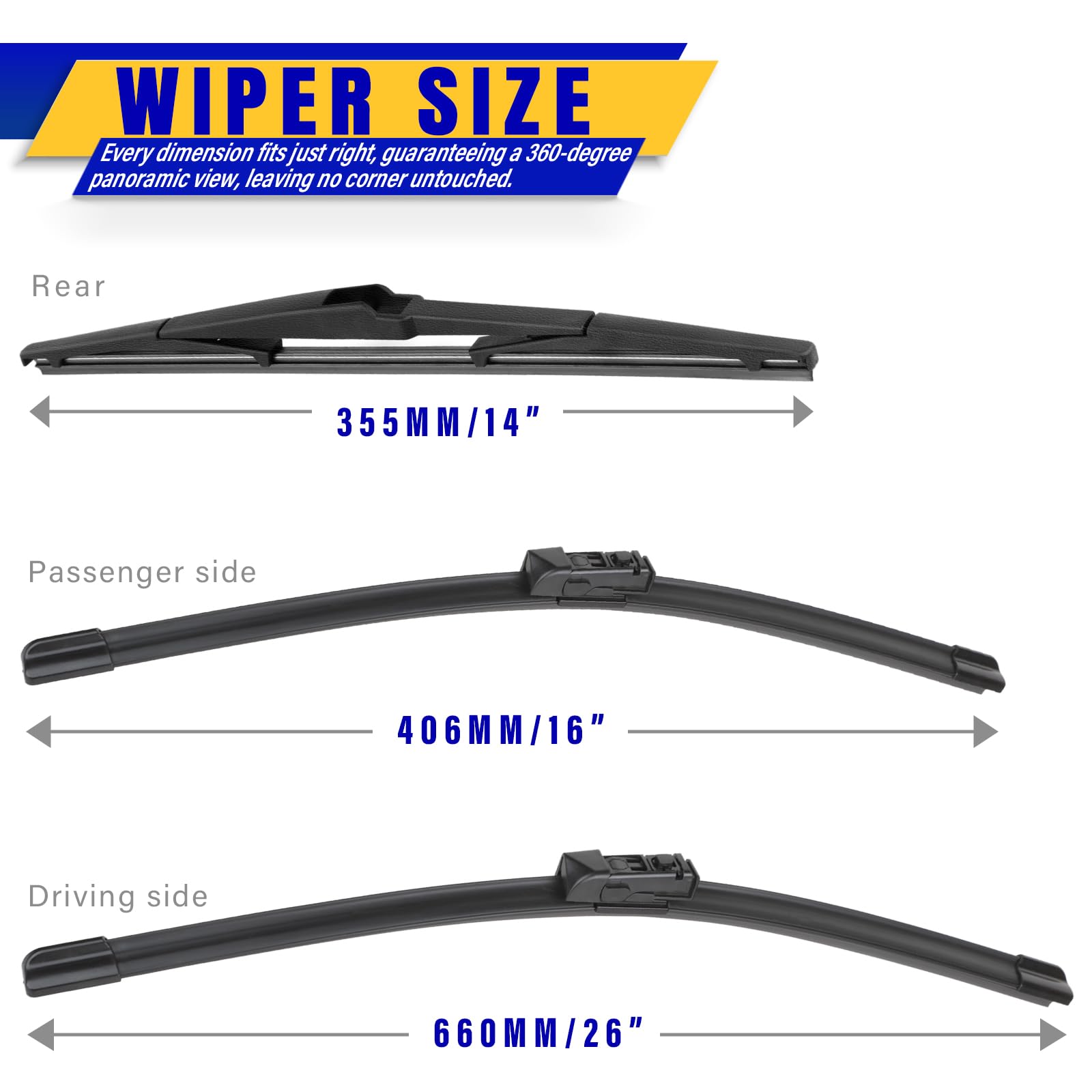 3 Wipers Replacement For 2016-2021 2022 2023 Toyota Chr, Windshield Wiper Blades Original Equipment Replacement - 26''/16''/14''