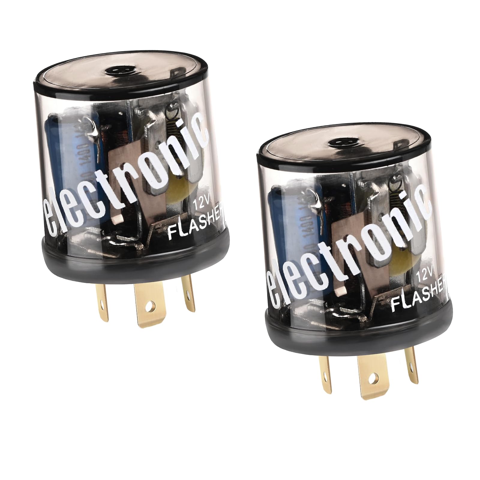 Hbxdeco 2PCS LED Flasher Relay, 3 Pin 12V Heavy Duty LED Turn Signal Relay for Fixing Hyper Flashing, 2 Prong Round Electronic F