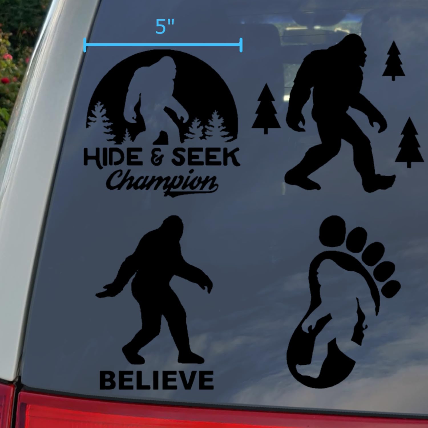 Sasquatch, Bigfoot, Hide And Seek Champion Decals (Black, Large ~5'')