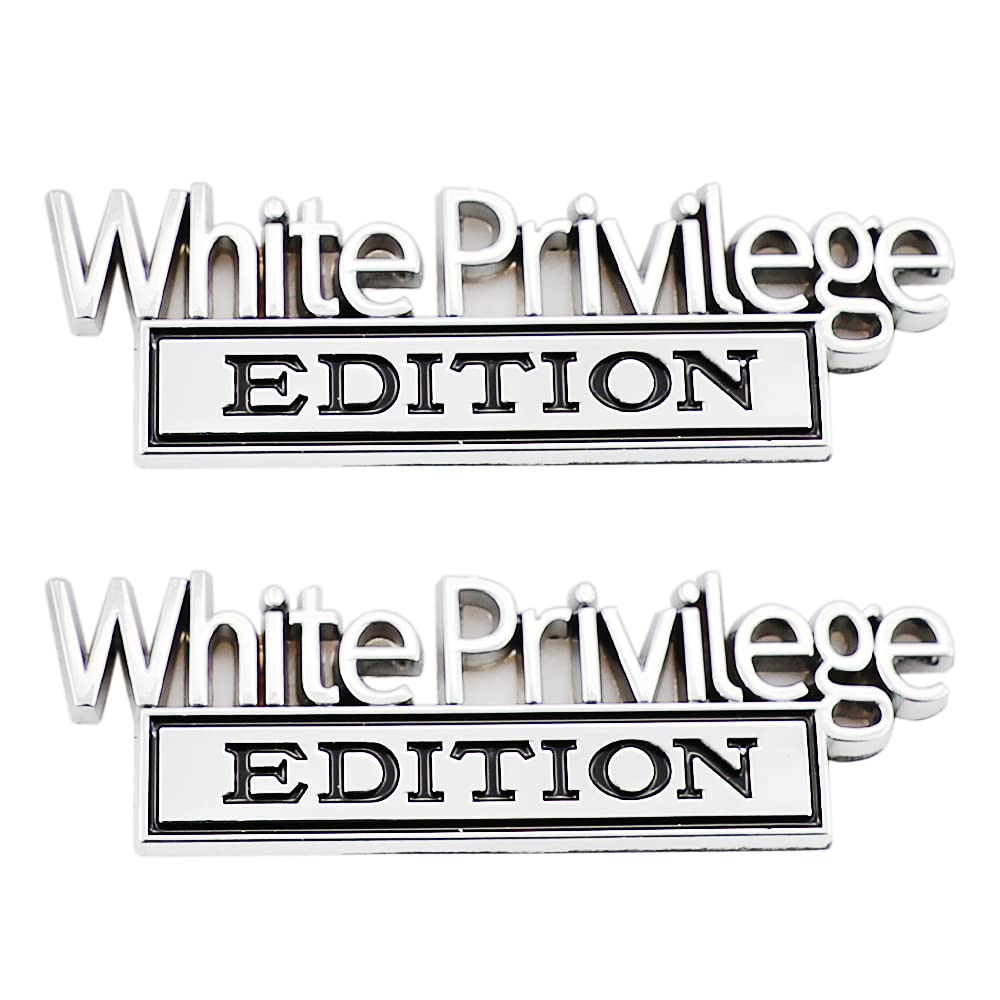 2 Pcs White Priviledge Edition Emblem Car Side Rear Front Hood Trunk Door Fender Bumper Metal Badge 3D Decal Sticker Fit For F15