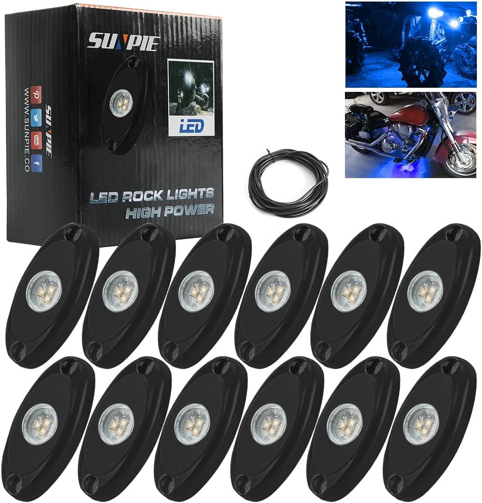 Sunpie 12 Pods Blue Rock Lights Kits For Off Road Truck Car Atv Suv Motorcycle Under Body Glow Light Lamp Trail Fender Lighting,