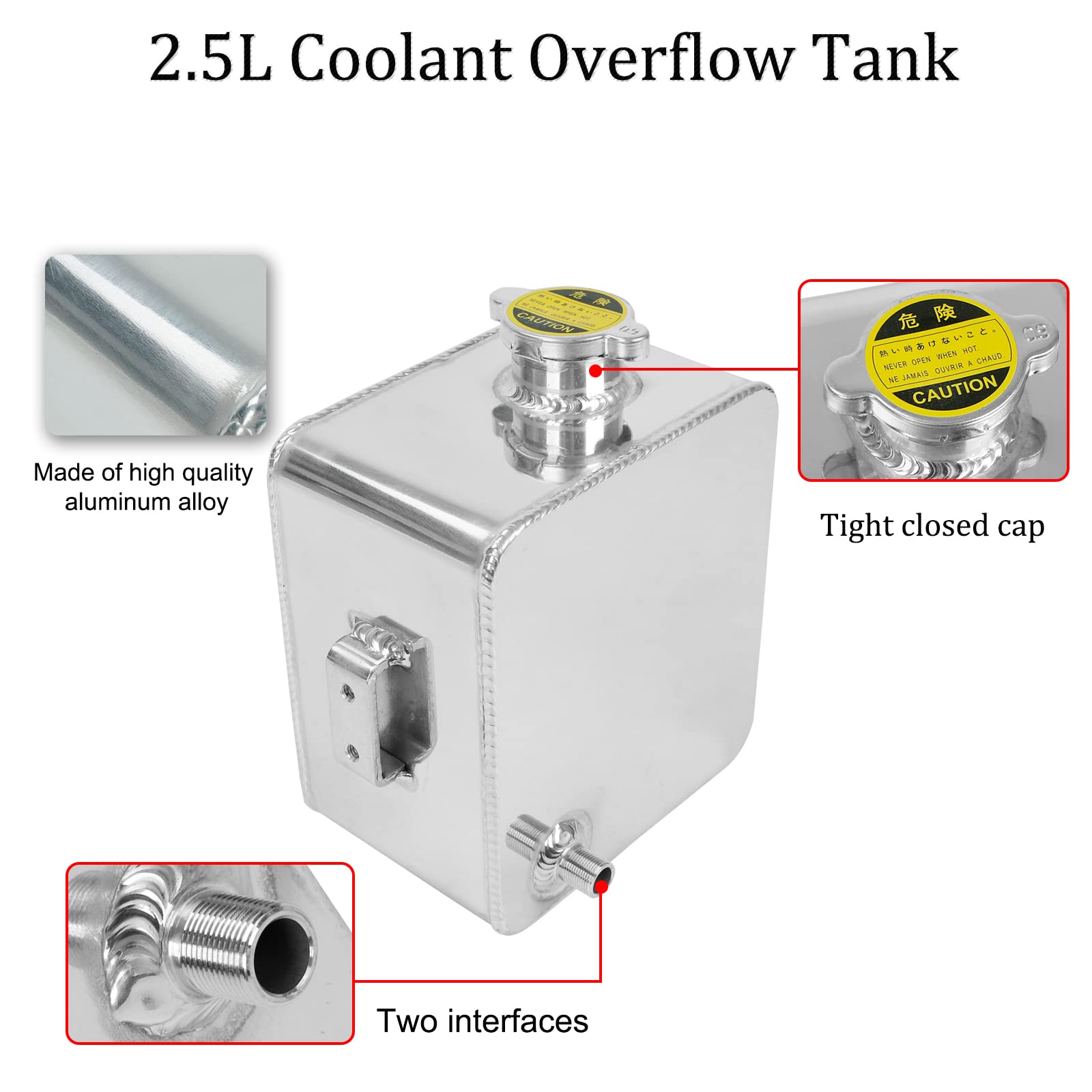 2.5L Universal Aluminum Coolant Radiator Overflow Expansion Tank Reservoir Recovery Water Tank Bottle