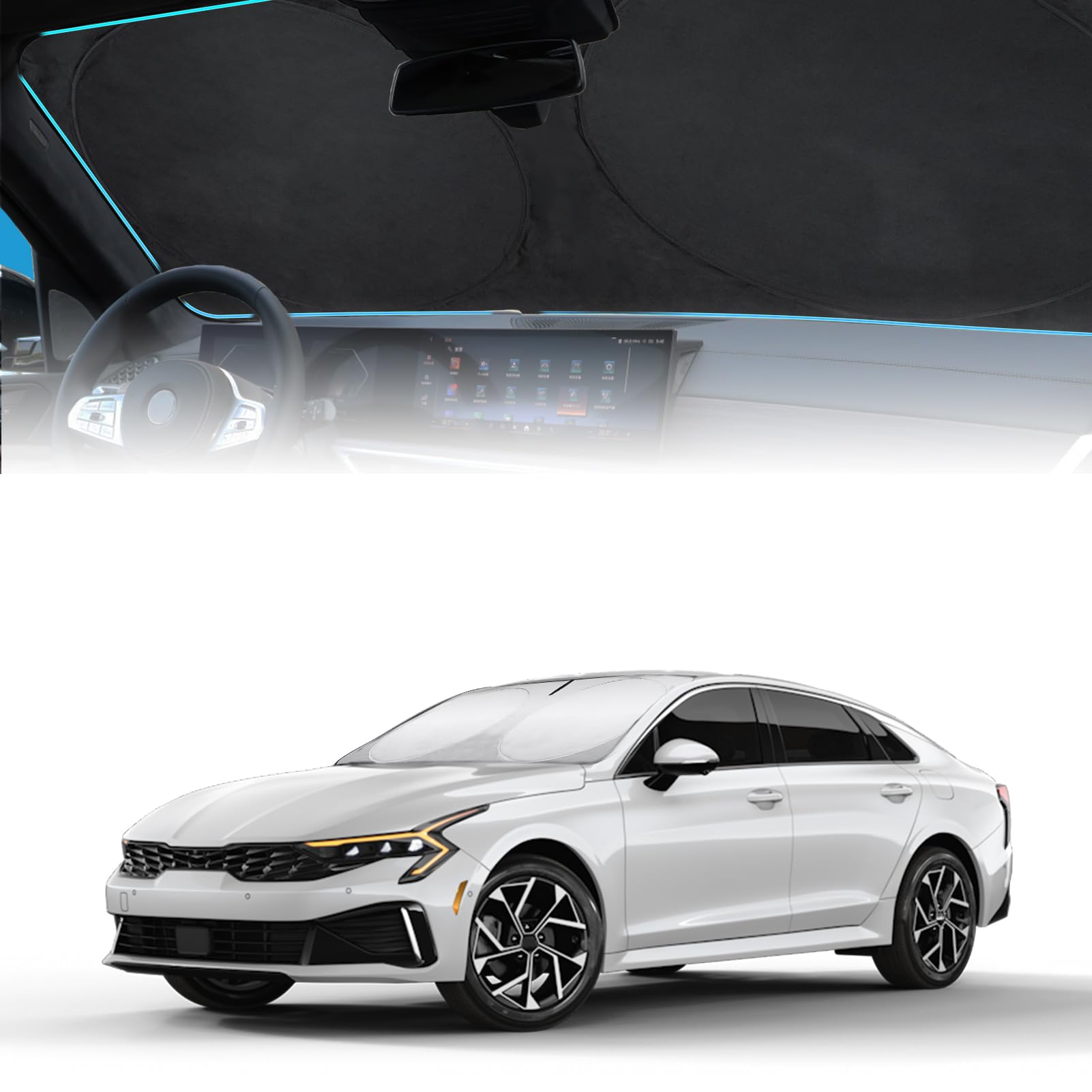 Car Sunshade Windshield Sun Shade For Kia K5 2021-2024 K900, Custom Fit Kia Stinger 2017-2023 Front Window Sun Visor Protector F