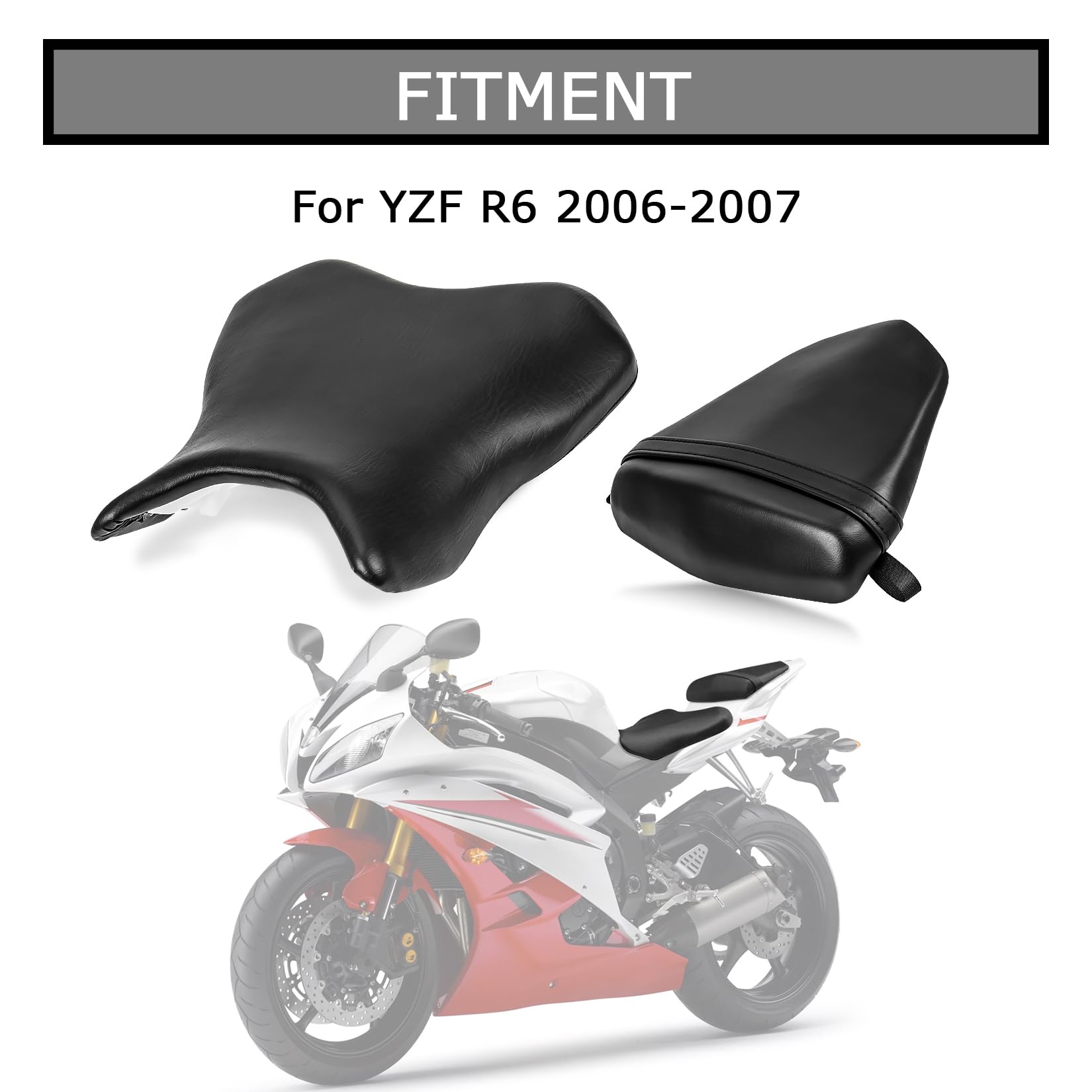 PLSER Front Rider Driver Rear Passenger Seat Pillion Cushion Seat for YZF R6 2006 2007