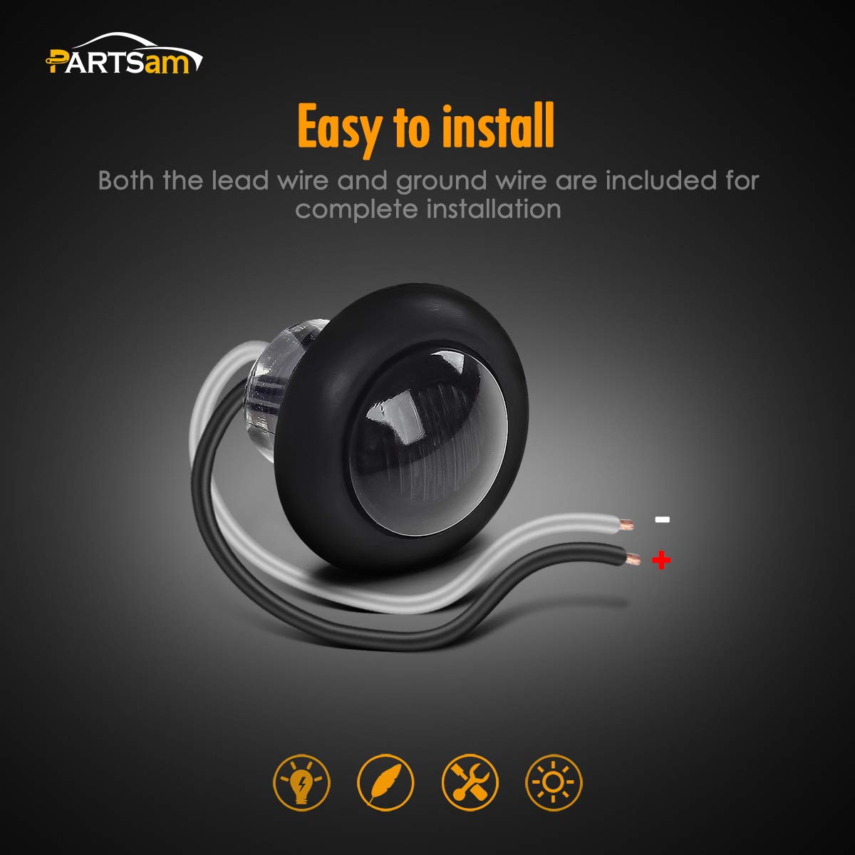 Partsam 2Pcs 3/4'' Smoke Lens Red Led Clearance Side Marker Bullet Light/Rubber Grommet For Rv Camper Truck Trailer Boat Car Pic