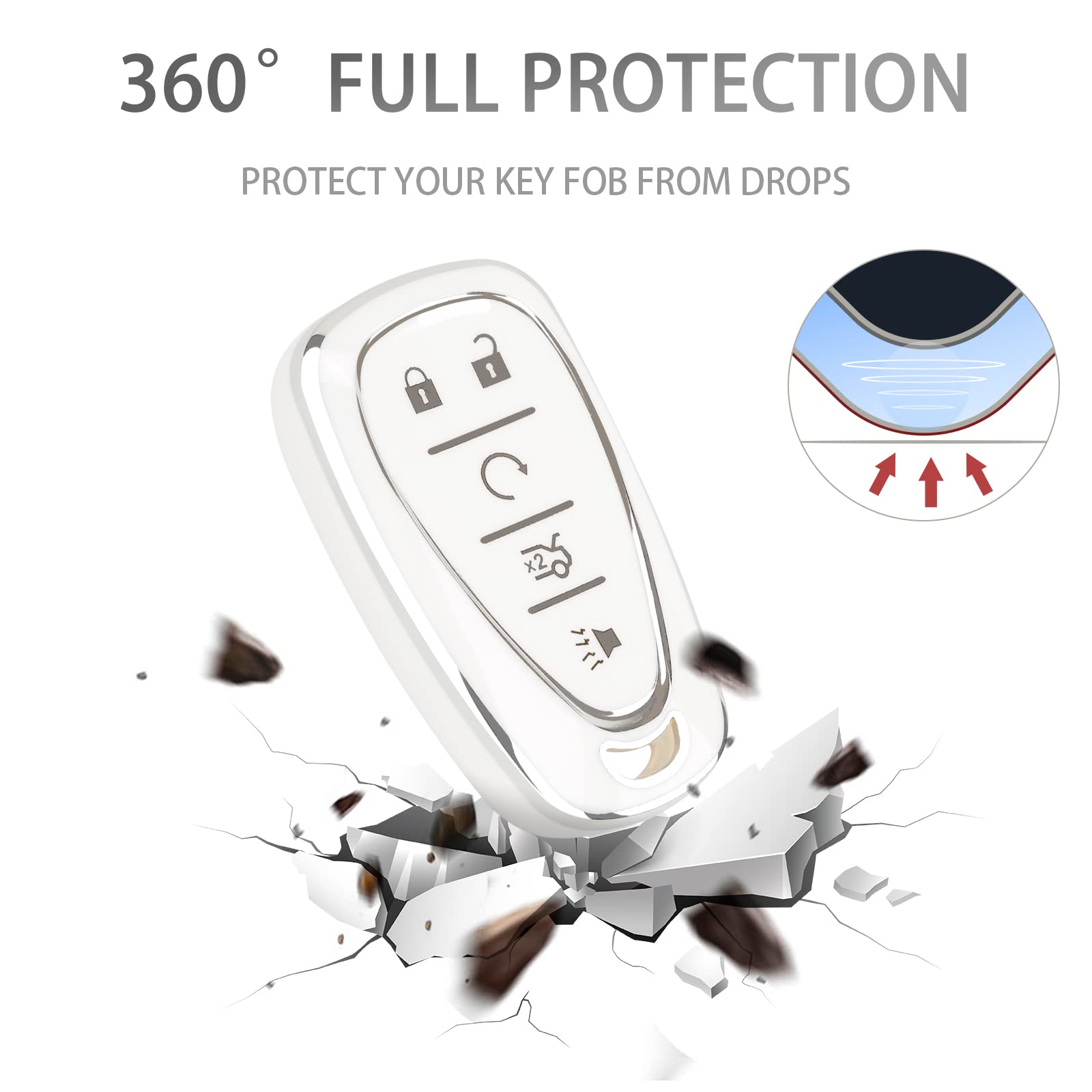 COGEEK Key Fob Cover with Bling Lanyard, Compatible with 2017 2018 2019 2020 2021 Malibu Camaro Trax Traverse Sonic Cruze Equino