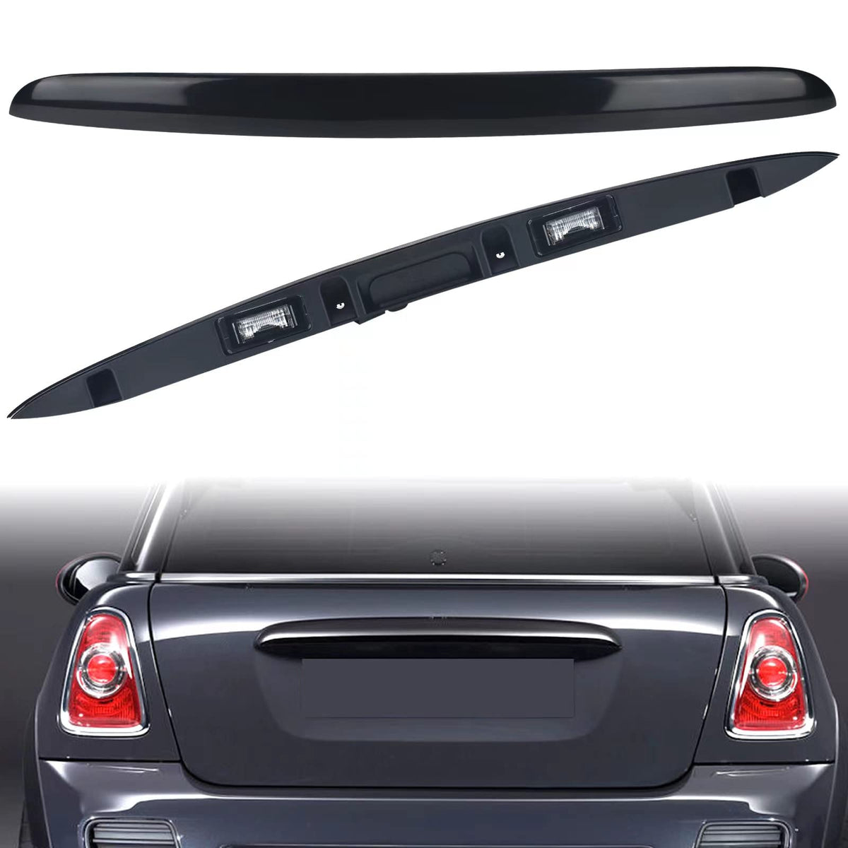 Black Rear Trunk Hatch Handle With Lamp, Tailgate Trim Lid Trunk Liftgate Pull Handle Compatible With BMW Mini Vehicle 2005-2015
