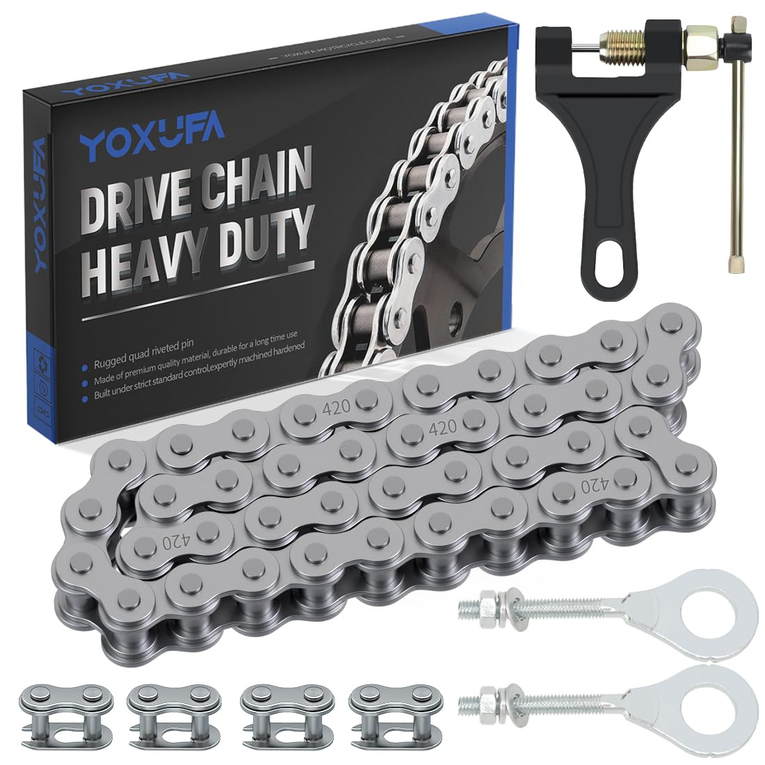 Yoxufa 420 Chain 42 Links With Chain Breaker For Coleman Ct200U Ct200U-Ex Bt200X Baja Warrior Mb200 Trailmaster Massimo Predator