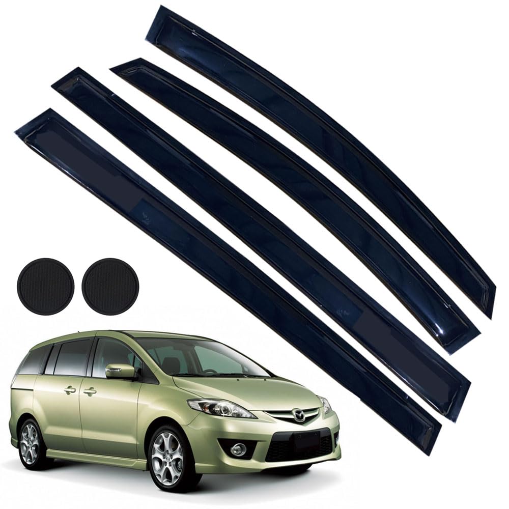 Letingfar Rain Guards For Mazda 5 2006-2015, Tape-On Side Window Deflectors For Mazda 5, Window Visors For Mazda Cars, For Mazda