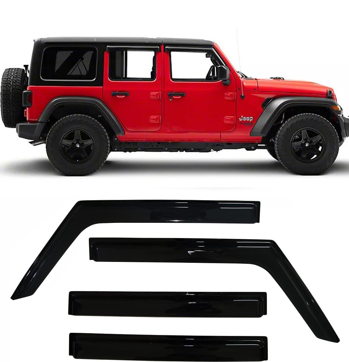 Tape-On Side Car Window Visors Rain Guards For 2018-2025 Jeep Wrangler Jl Unlimited 4 Door & For 2020-2025 Jeep Gladiator Jt Smo