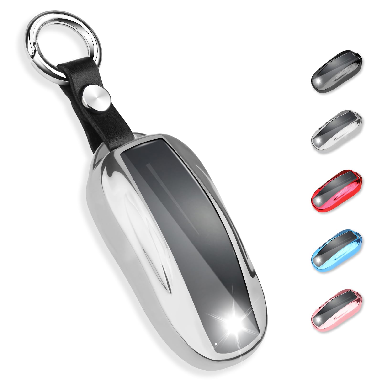 Qbuc For Tesla Key Fob Cover With Keychain Soft Tpu Protection Case Compatible With Tesla Model X (Silver)