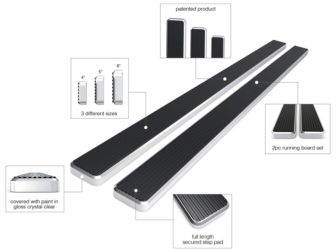 Aps Running Boards 5 Inches Compatible With Toyota Tundra 2007-2021 Crewmax (Nerf Bars Side Steps Side Bars)