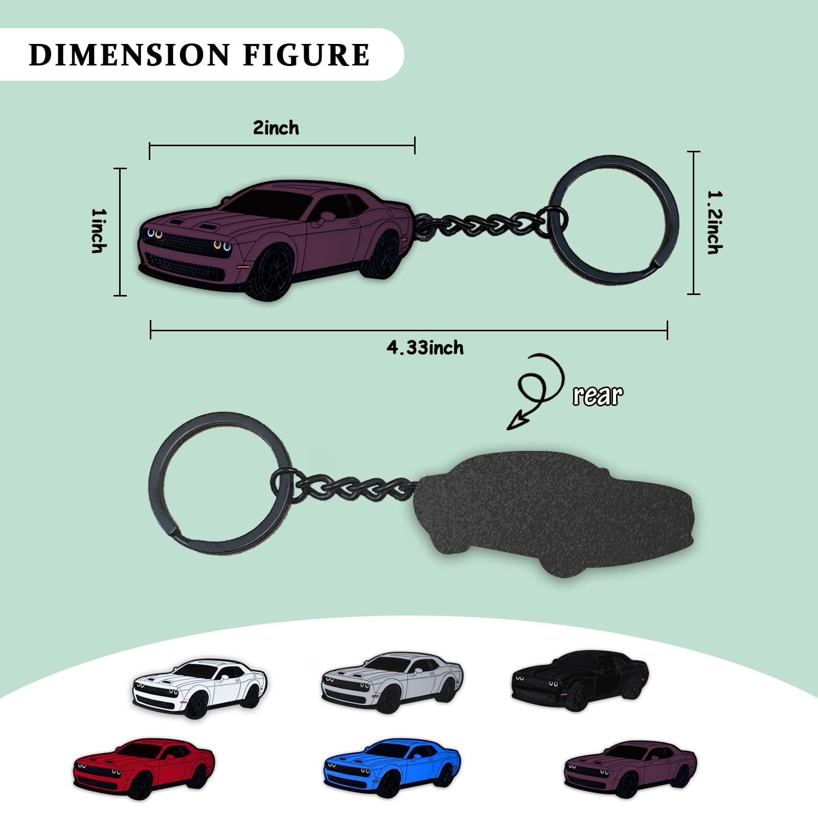 Glahorse For Dodge Challenger Hellcats Dakota Charger Srt Avenger Durango Keychain，For Dodge Challenger Accessories 2015-2022（Purple）