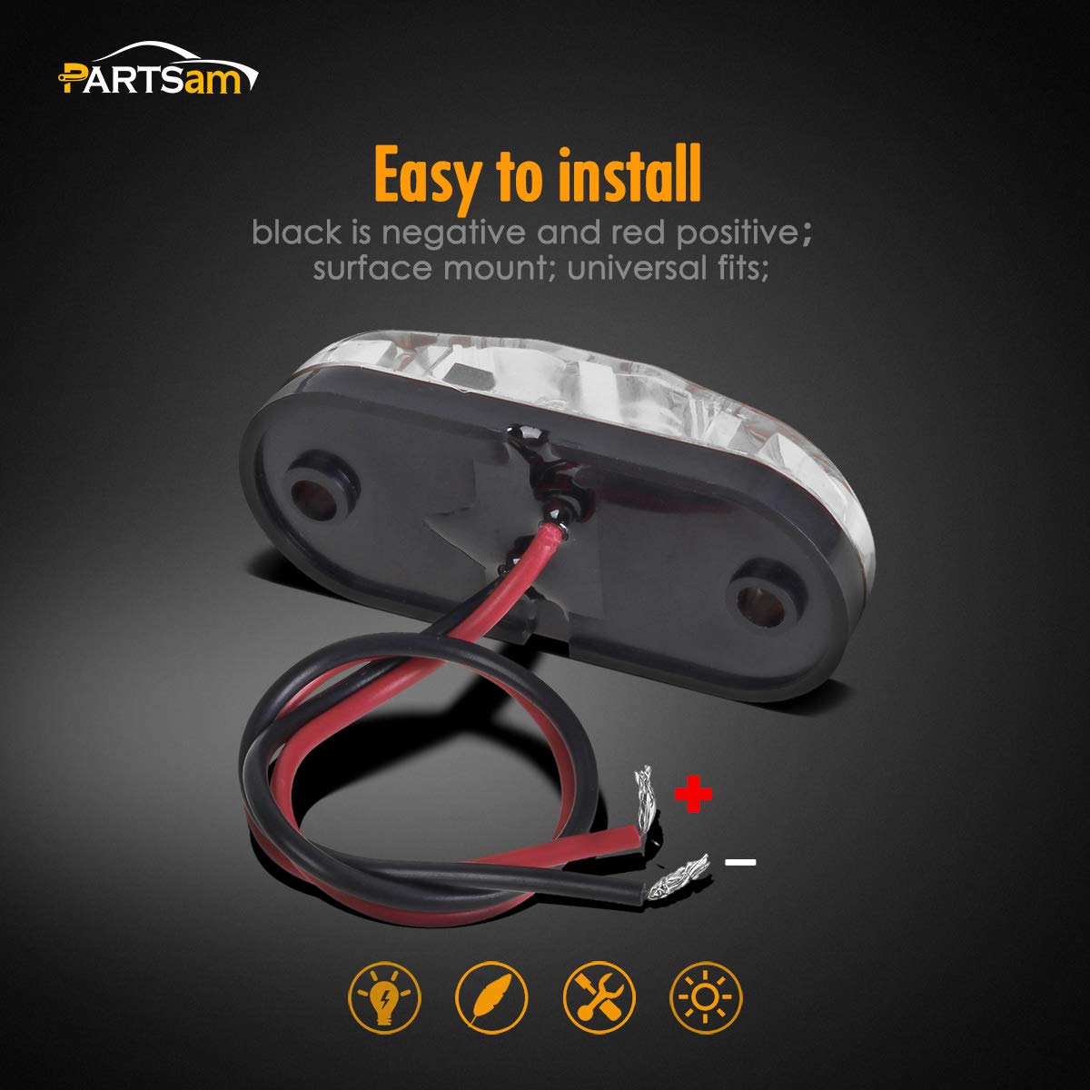 Partsam 4X Oval White Clear Lens 2 Diode Led Trailer Truck Clearance Side Marker Light, Surface Mount 2.5'' Little Boat Marine L