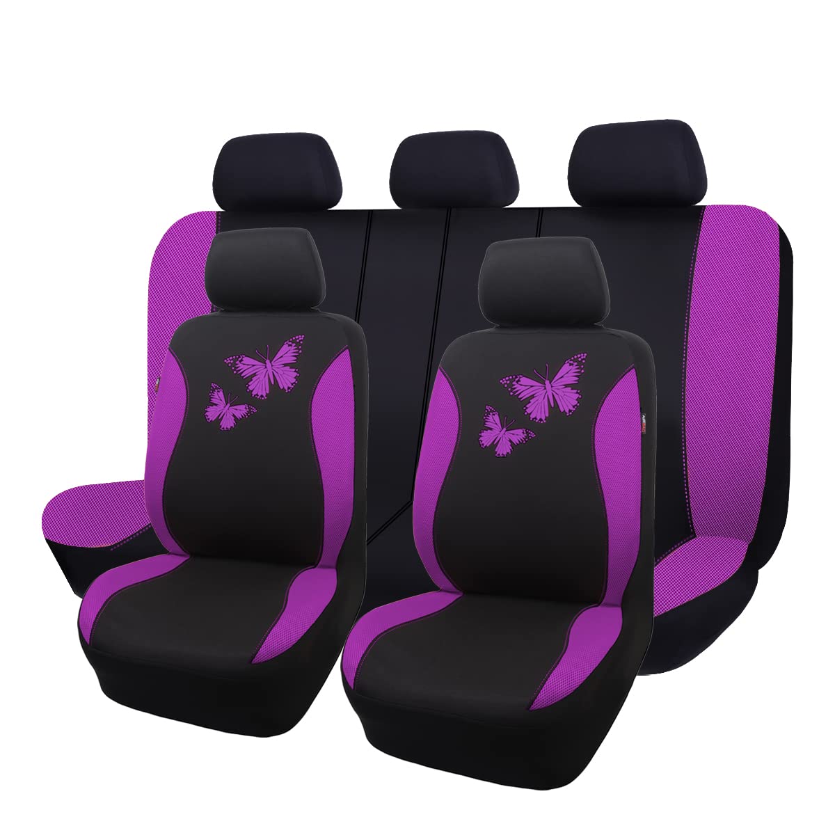 Flying Banner Butterfly Car Seat Covers Ful Set Fashion Universal Lady Woman Female Rear Bench Split Colorized (Full Set, Purple