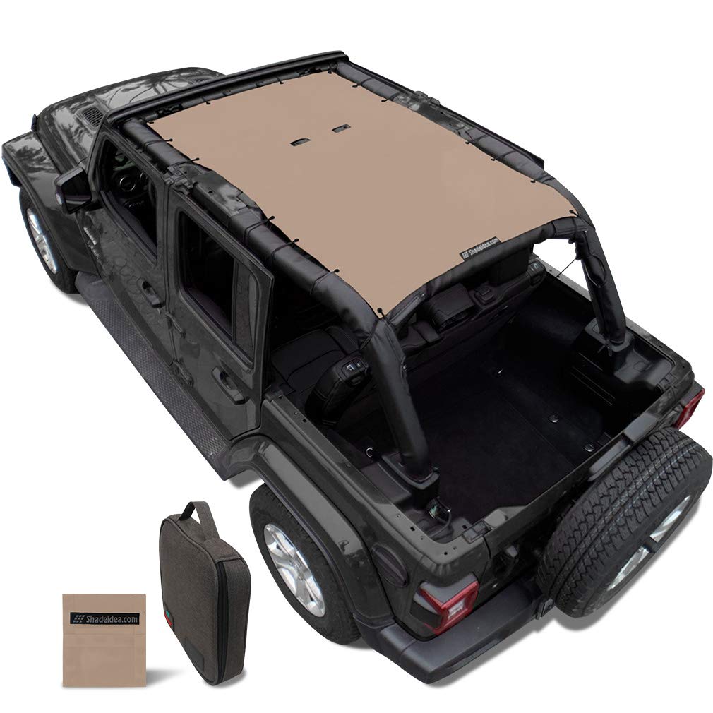 Shadeidea Sun Shade Top For Jeep Wrangler Top Sunshade Jl Unlimited (2018-2023) 4 Door Front And Rear-Tan Mesh Screen Sunshade J