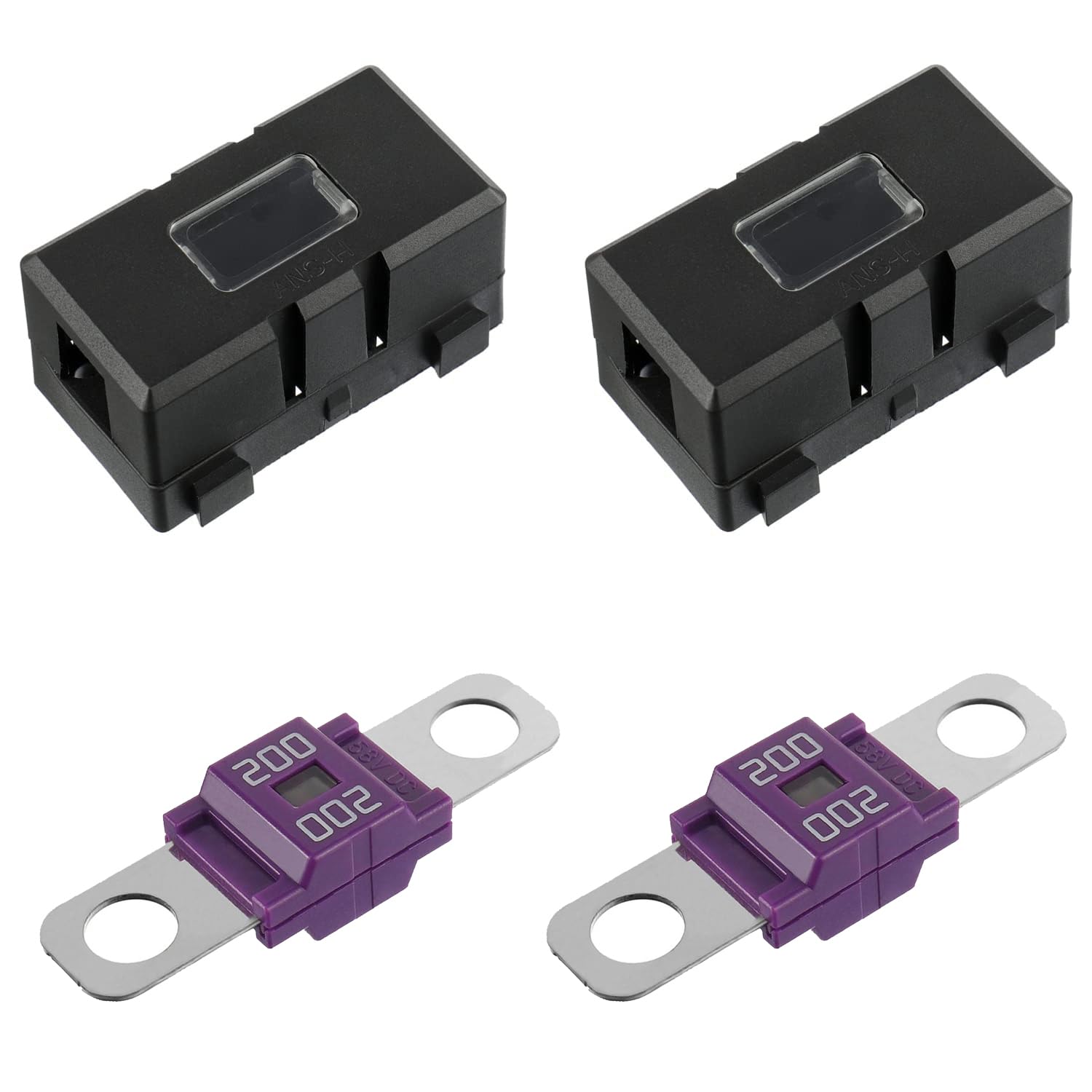 Bojack 200 Amp Ami/Midi Fuse Holders And High Current Bolt-On Midi Fuses 200A For Cars Trucks Vehicles (Pack Of 2