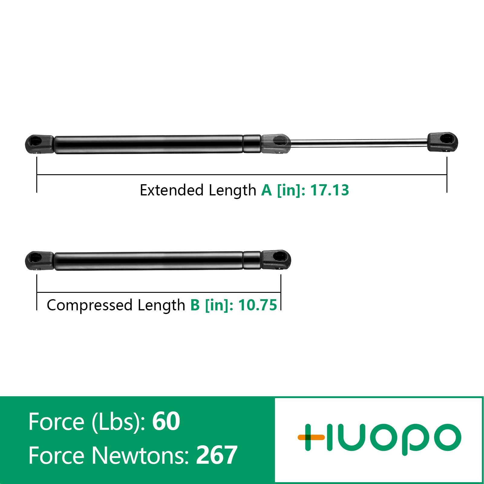 C16-06867 17 Inch 60Lb/267N Gas Struts Shocks Spring Lift Support For Leer Camper Shell Topper Rear Windows Door Truck Cap Toolbox Canopy Struts Replacement Part, C1606867 Se172P60, Set Of 2 By Huopo