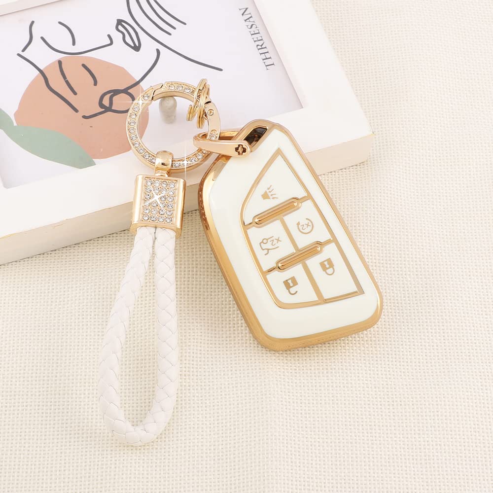 Pifoog For Cadillac Key Fob Cover Ct5 Ct4 Ct4-V Accessories 5 Buttons Soft Tpu Car Smart Keys Shell Case Protector Full Covers B