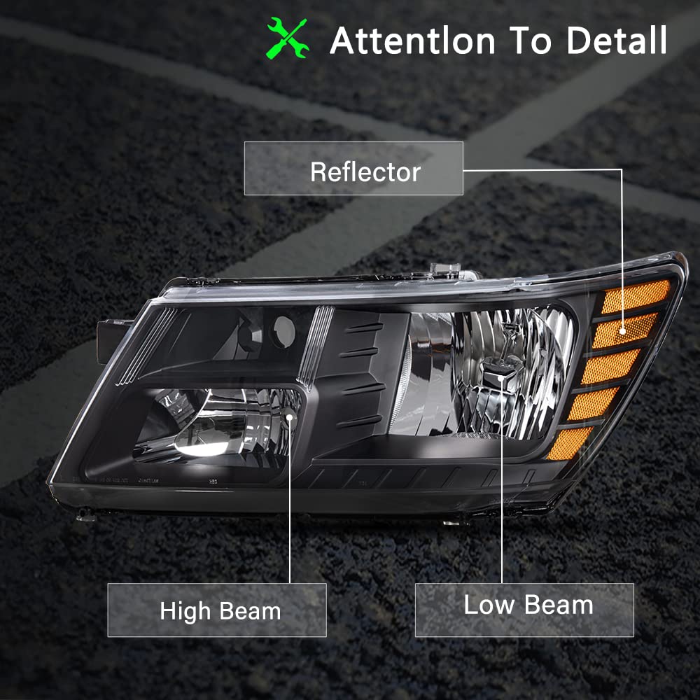 Bingbingmotor Bryght Headlight Assembly Fit For 09-20 Dodge Journey Passenger And Driver Side Halogen Replacement Oe Headlamp Amber Reflector With Black Housing