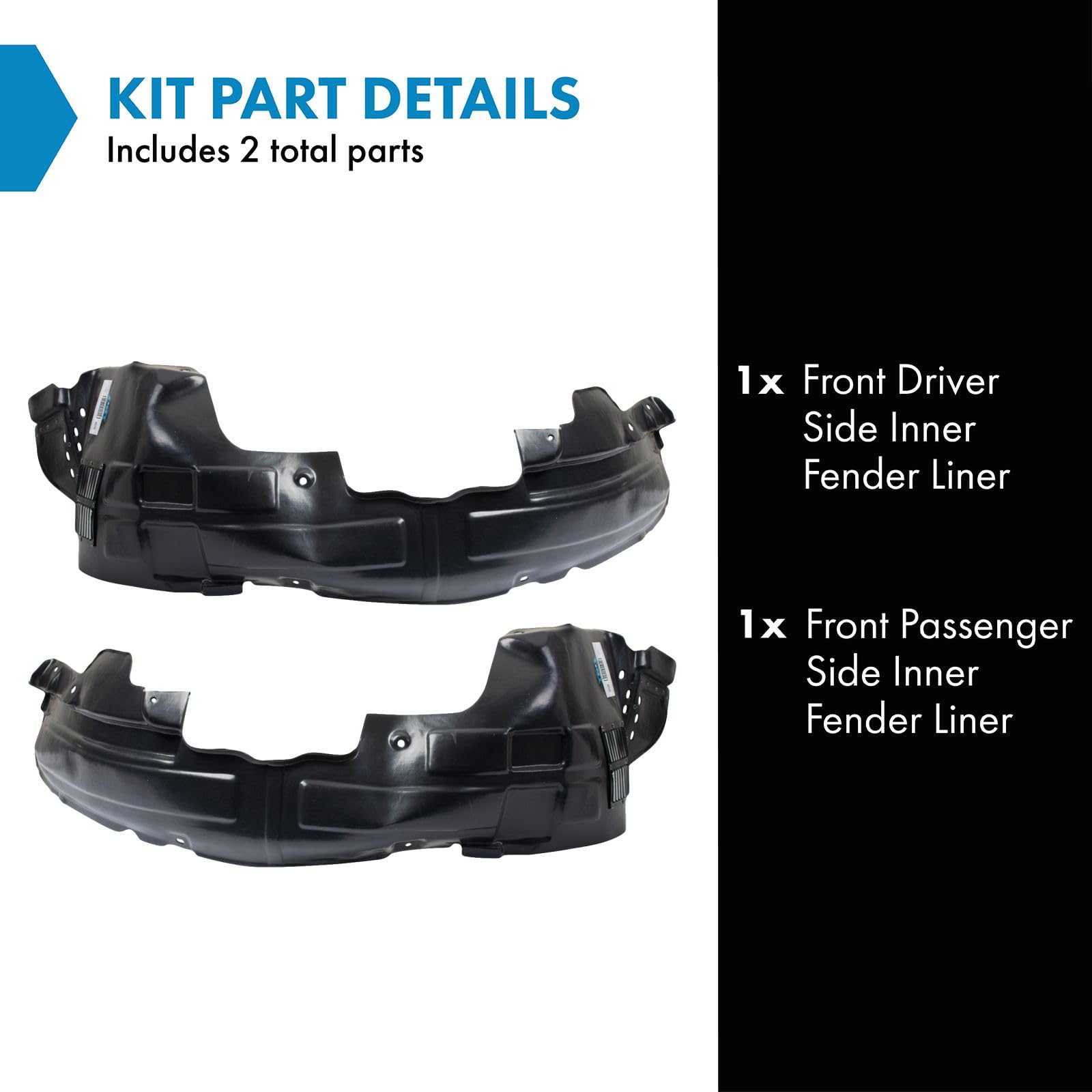 Trq Front Inner Fender Liner Set Compatible With 2011-2013 Kia Sorento Ki1248117 Ki1249117