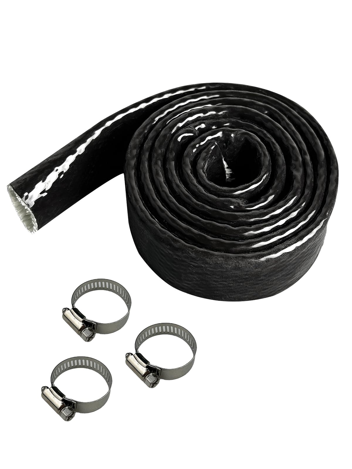 Yamakato 5/8'' Id Heat Shielded Fire Thermo Armor Fire Sleeve Silicone Coated Fiberglass Heat Protection W/ 3 Clamps For Automot