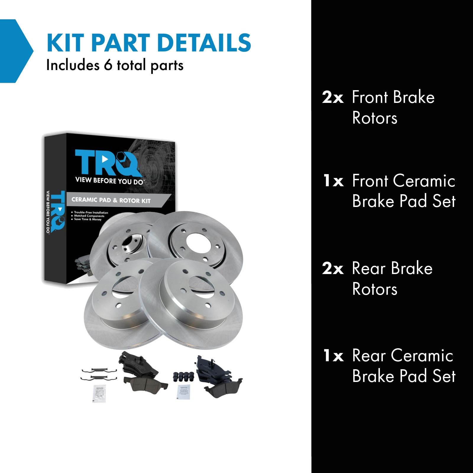 Trq Front And Rear Brake Pad & Rotor Kit Brake Pads Brake Rotor Ceramic Compatible With 2001-2007 Chrysler Town & Country Dodge
