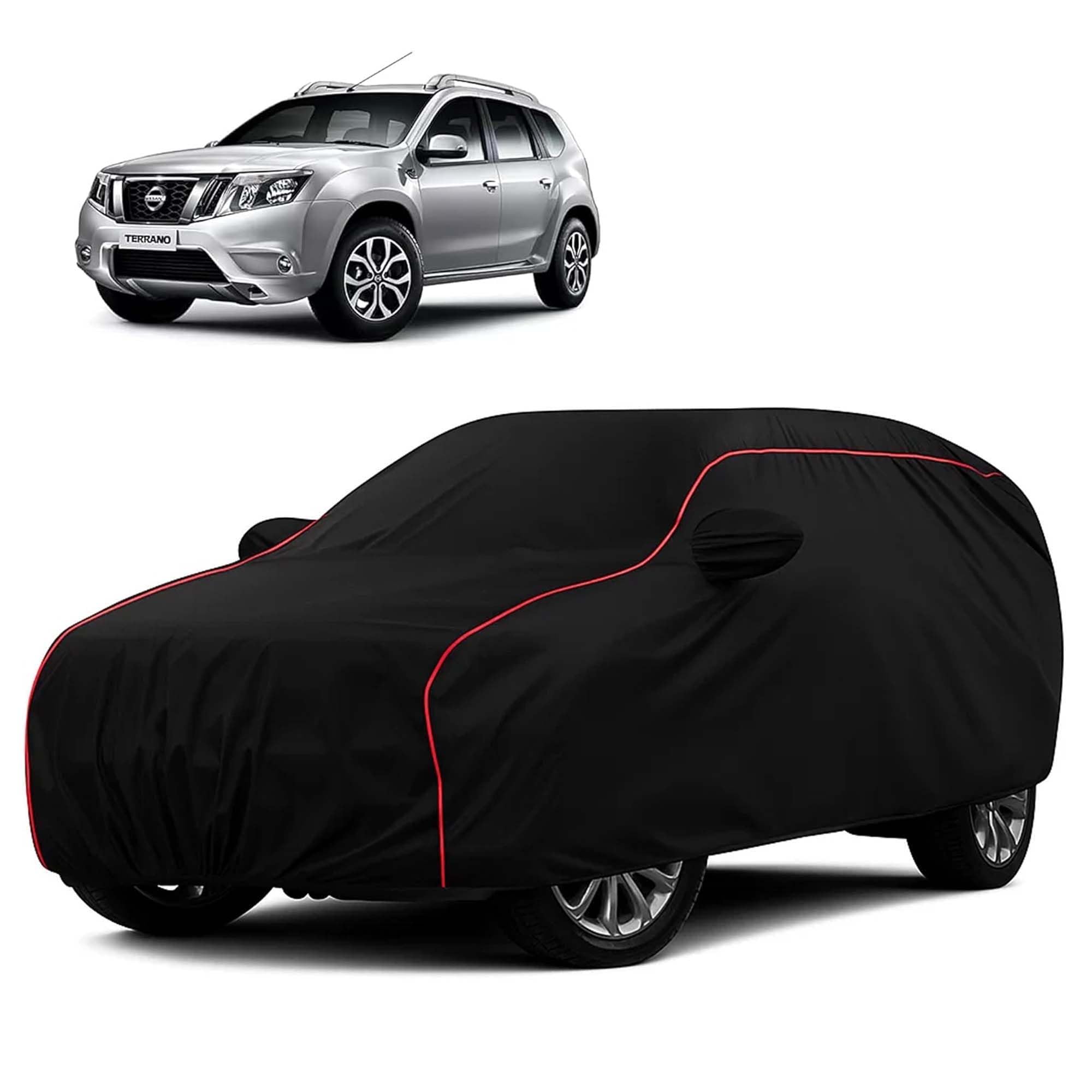Sulfar 100% Water Resistant Car Body Cover Compatible with Mirror for Nissan Terrano (Triple Stitched, Full Bottom Elastic, Blac