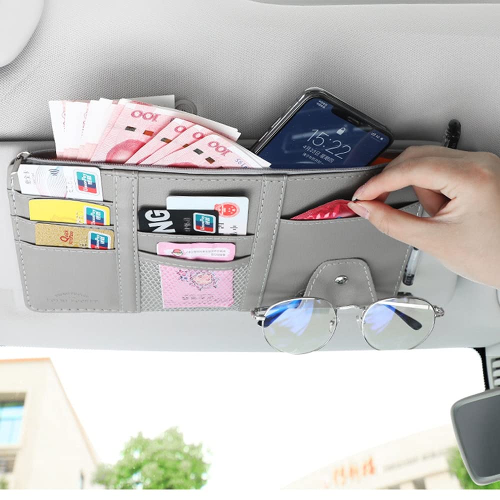 Brogbus Car Visor Organizer Sun Visor Organizer For Car Pens, Sunglasses And Document Pockets (Grey, Car Boot Bags)
