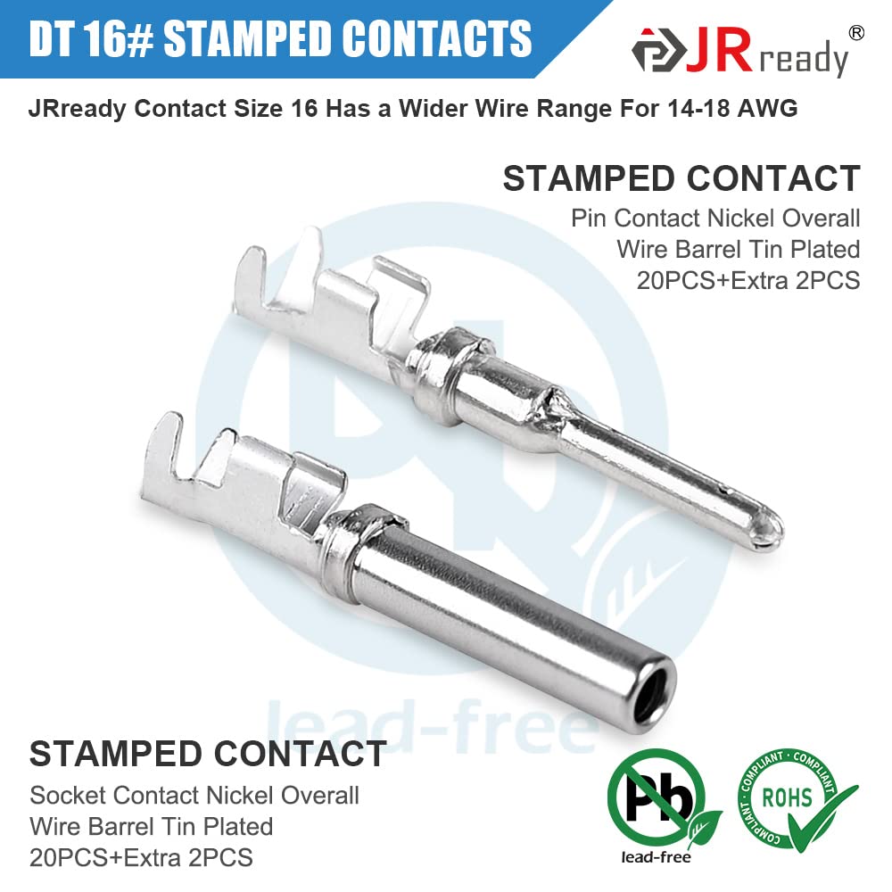 Jrready 2 Pin Way Deutsch Dt Connector Kit, Size 16 Stamped Contacts 14-18Awg, Seal Plugs, Dt04-2P Dt06-2S Gray Waterproof Automotive Electrical Connectors (10 Set), St6327-201.