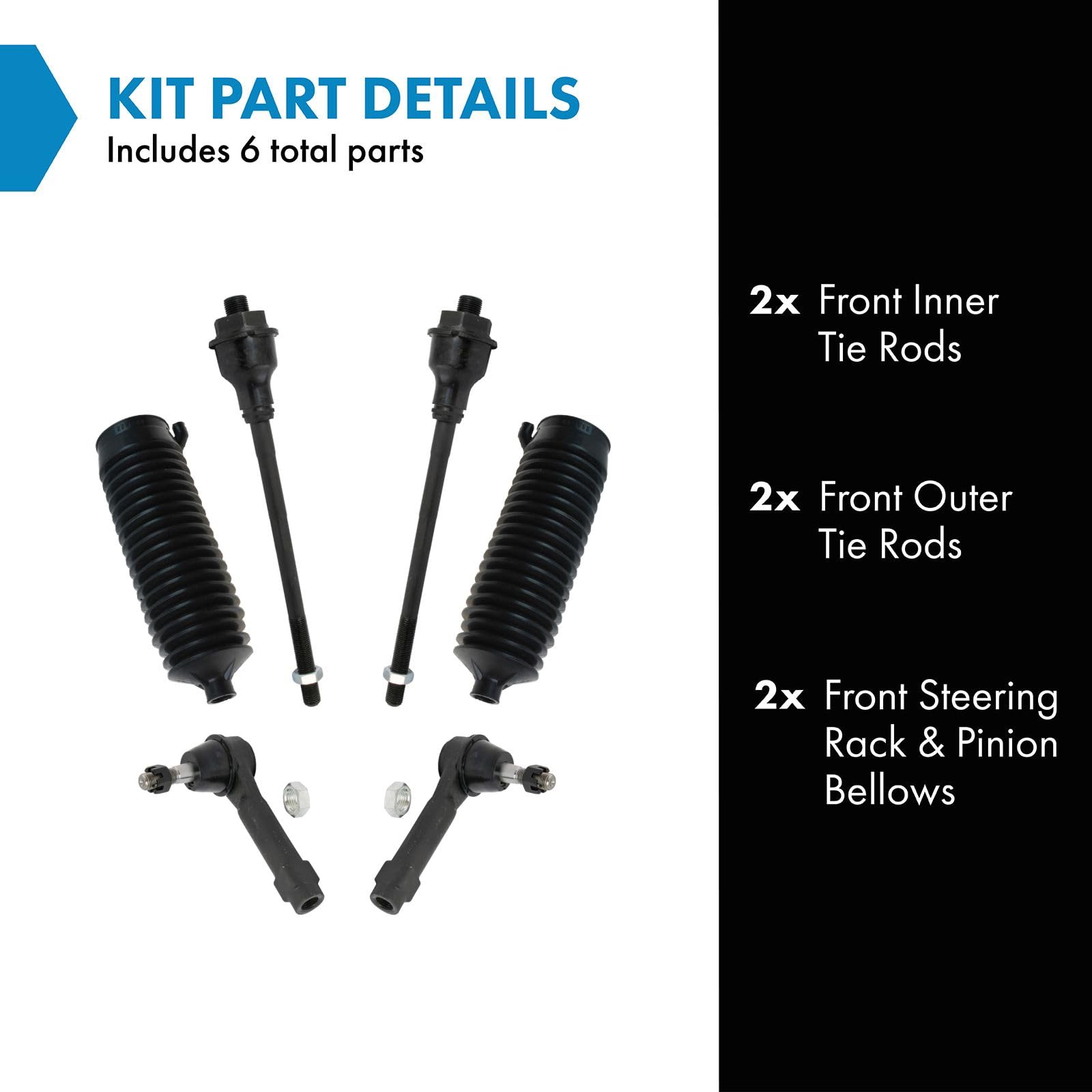 Trq Front Steering Kit Steering Rack & Pinion Bellow Tie Rod Compatible With 1999-2006 Chevrolet Silverado 1500 2007 Silverado 1