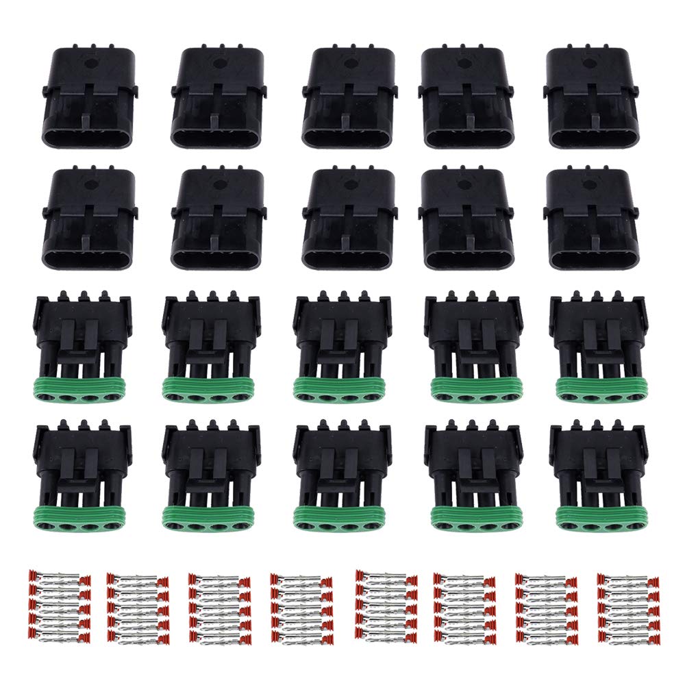 Muyi 10 Kit 4 Pin Way Waterproof Electrical Connector 2.5Mm Series Weatherpack Replacement Plugs Sockets With Terminal Pins And