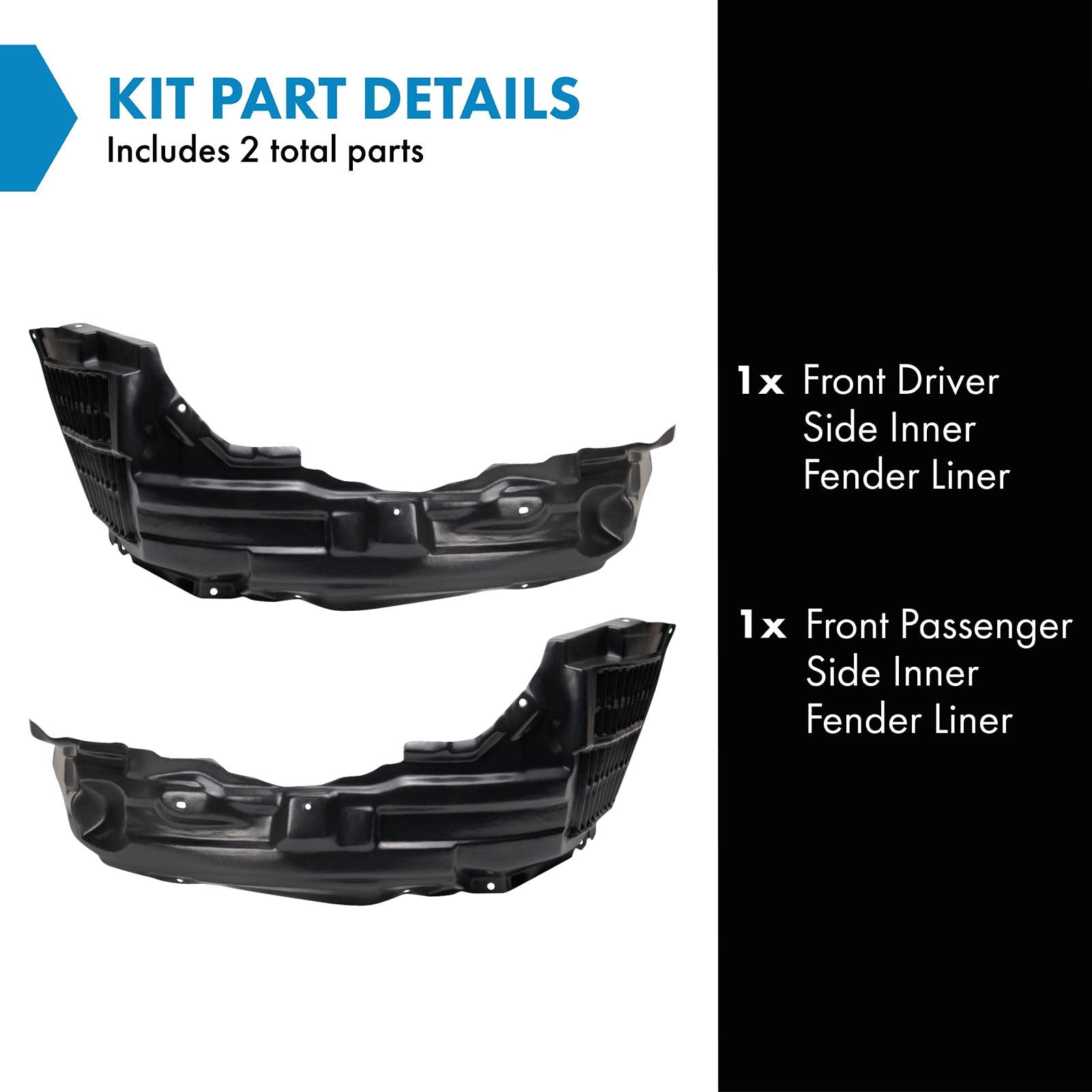 Trq Front Inner Fender Liner Set Compatible With 2010-2015 Mitsubishi Lancer Mi1248131 Mi1249131