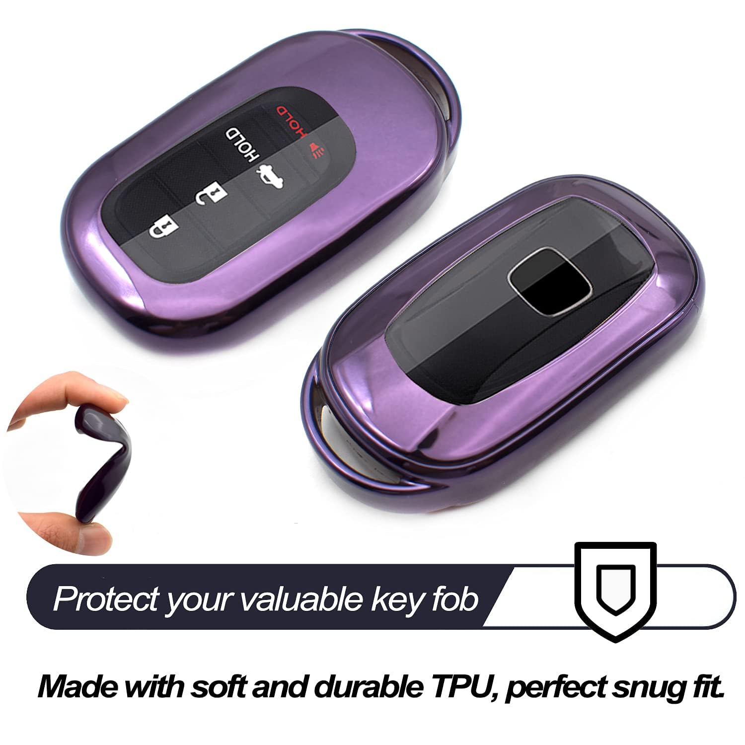 MECHCOS Compatible with 2024 2023 2022 Honda Civic CR-V Accord HR-V Pilot Purple TPU Key Fob Cover Case Remote Holder Skin Protector Keyless Entry Sleeve Accessories