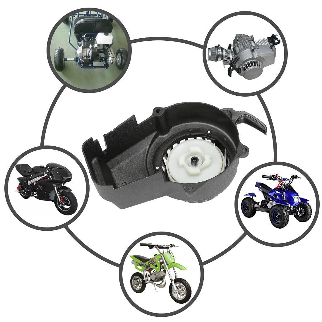 Fvrito Alloy Easy Pull Recoil Start Starter Ignition Coil For 2 Stroke Engine 47Cc 49Cc 50Cc Syx Taotao Coolster Ssr Mototec Chinese Mini Atv Quad 4 Wheeler Go Kart Pit Dirt Pocket Bike Motor Black