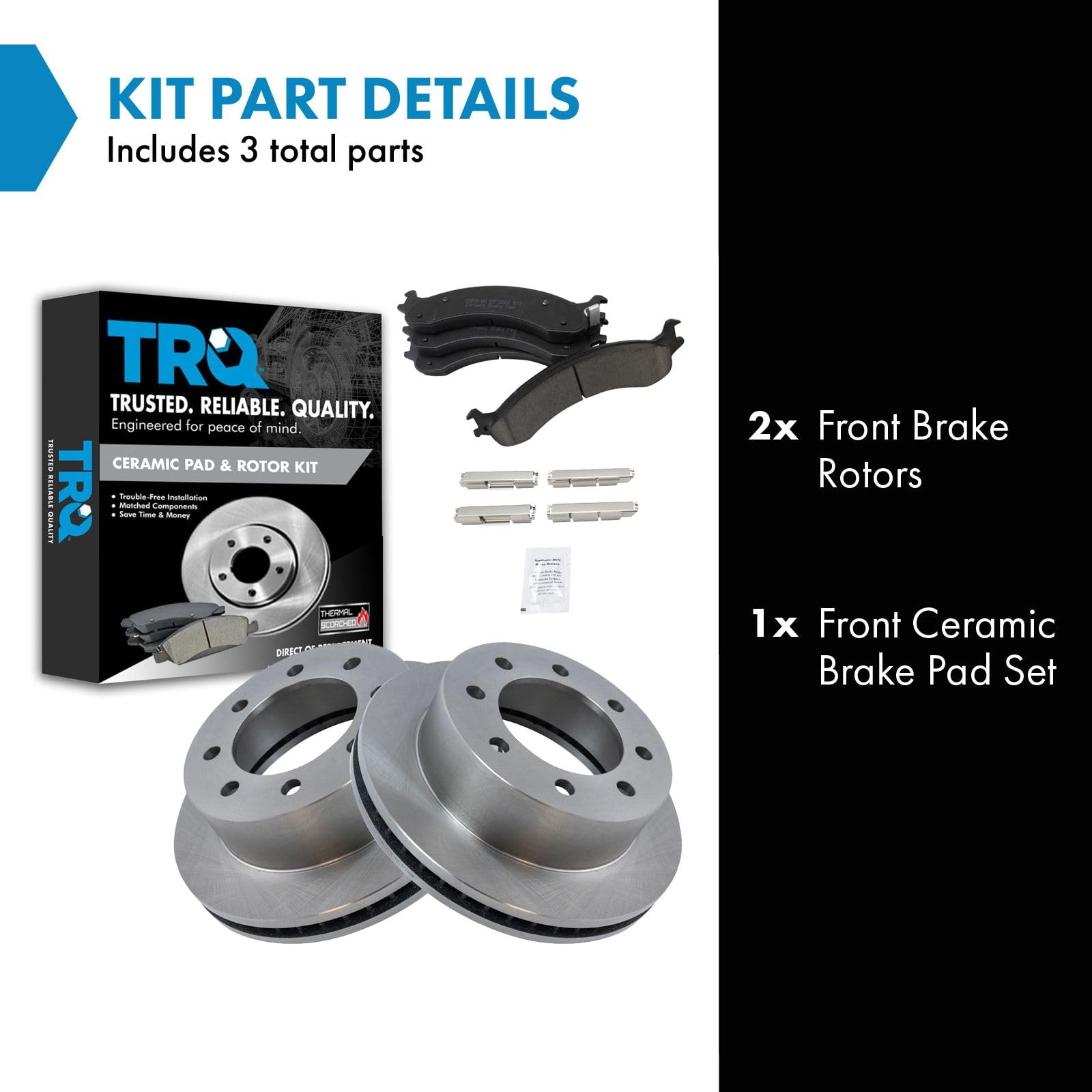 Trq Front Brake Pad & Rotor Kit Brake Pads Brake Rotor Ceramic Compatible With 2000-2002 Dodge Ram 2500 Ram 3500