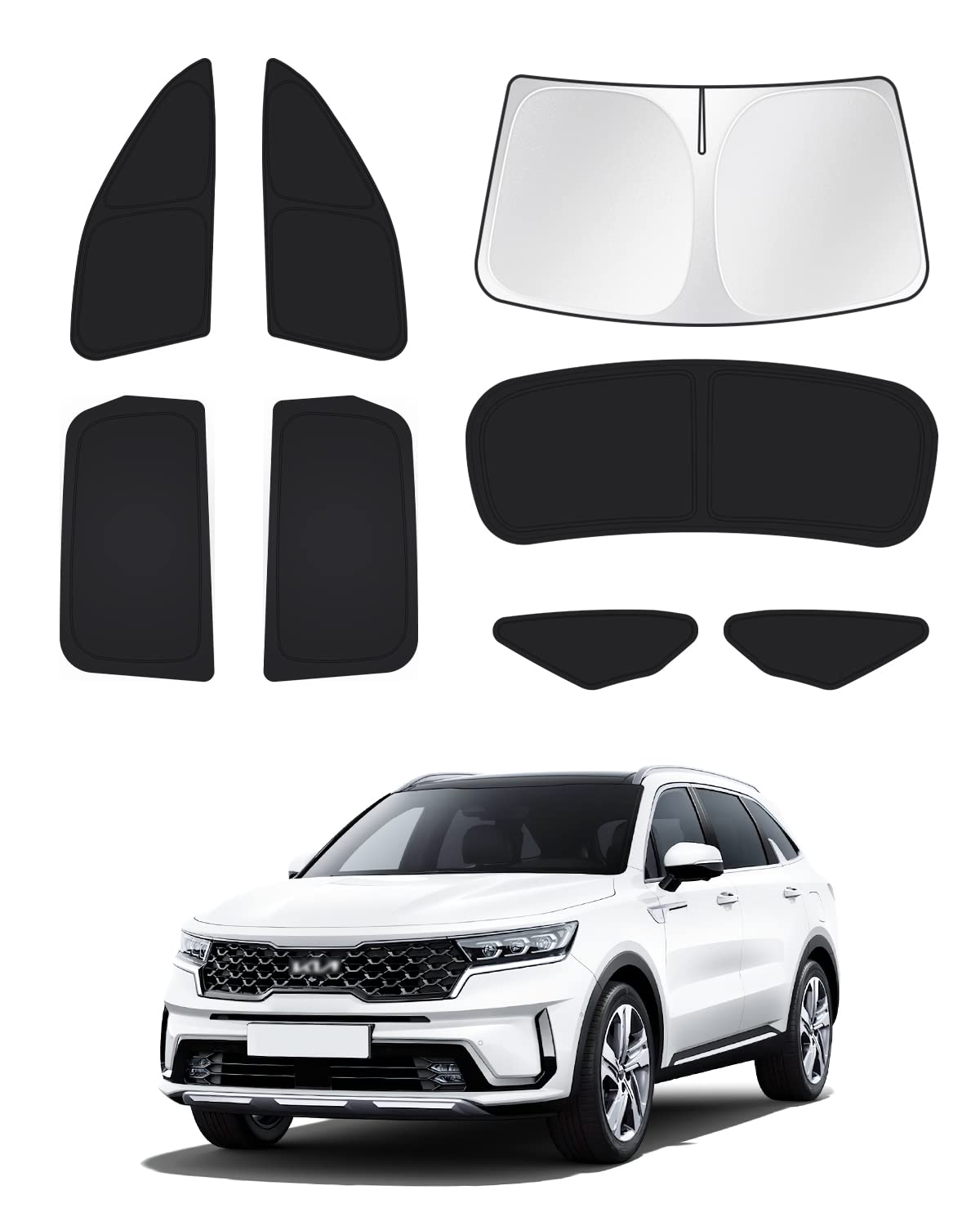 Canvcle Windshield Sun Shade For 2021-2024 2025 Kia Sorento Accessories Side Rear Window Shade Cover Sun Visor Privacy Protectio