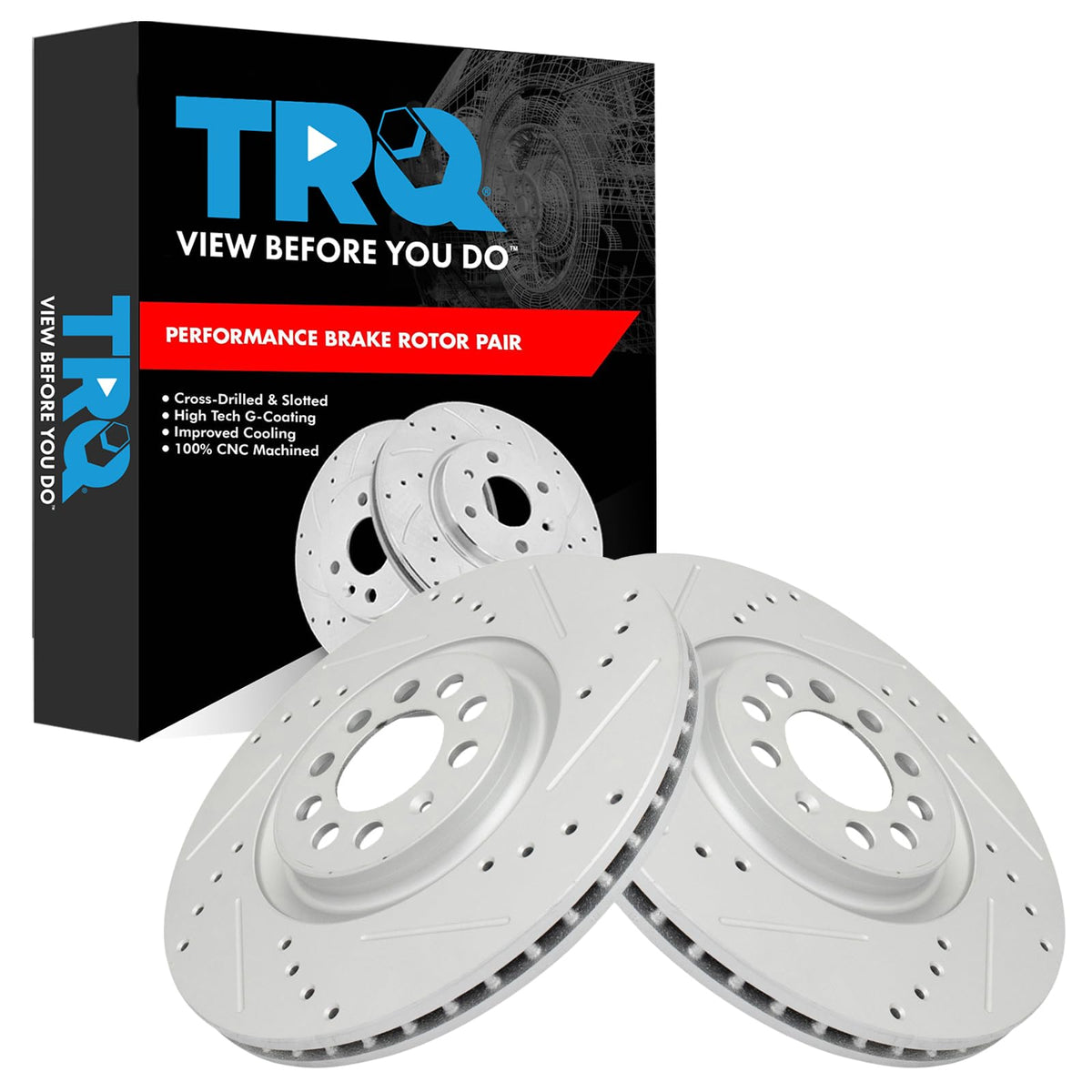 Trq Front Performance Brake Rotors Set Premium G-Coated Compatible With 2000-2006 Audi Tt Tt Quattro 2000-2003 Volkswagen Golf 2