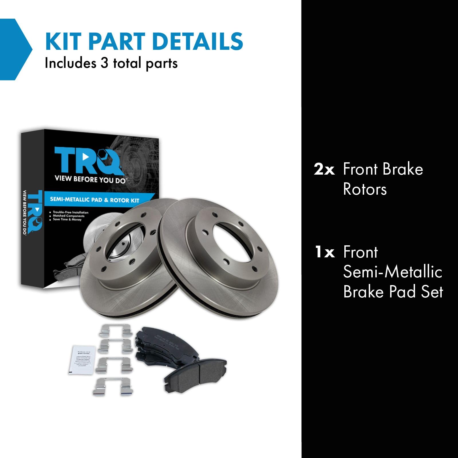 Trq Front Brake Pad & Rotor Kit Brake Pads Brake Rotor Semi-Metallic Compatible With 2002-2004 Isuzu Axiom