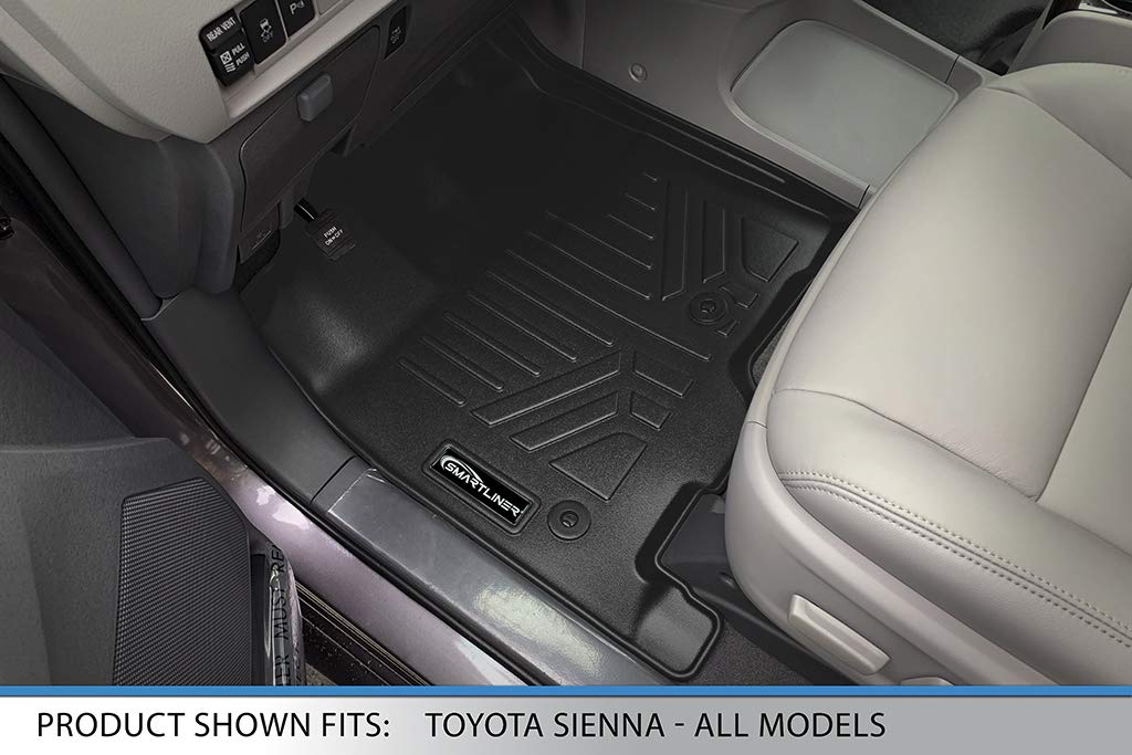 SMARTLINER Custom Fit Floor Mats 3 Row Liner Set Black Compatible with 2013-2020 Toyota Sienna 8 Passenger Model
