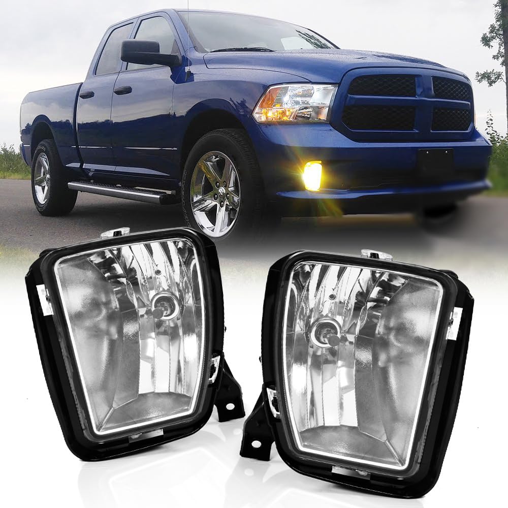 IKON MOTORSPORTS, Fog Lights Compatible With 2013-2018 Ram 1500 & 2019-2023 Ram 1500 Classic Pickup, Passenger & Driver Side Cle