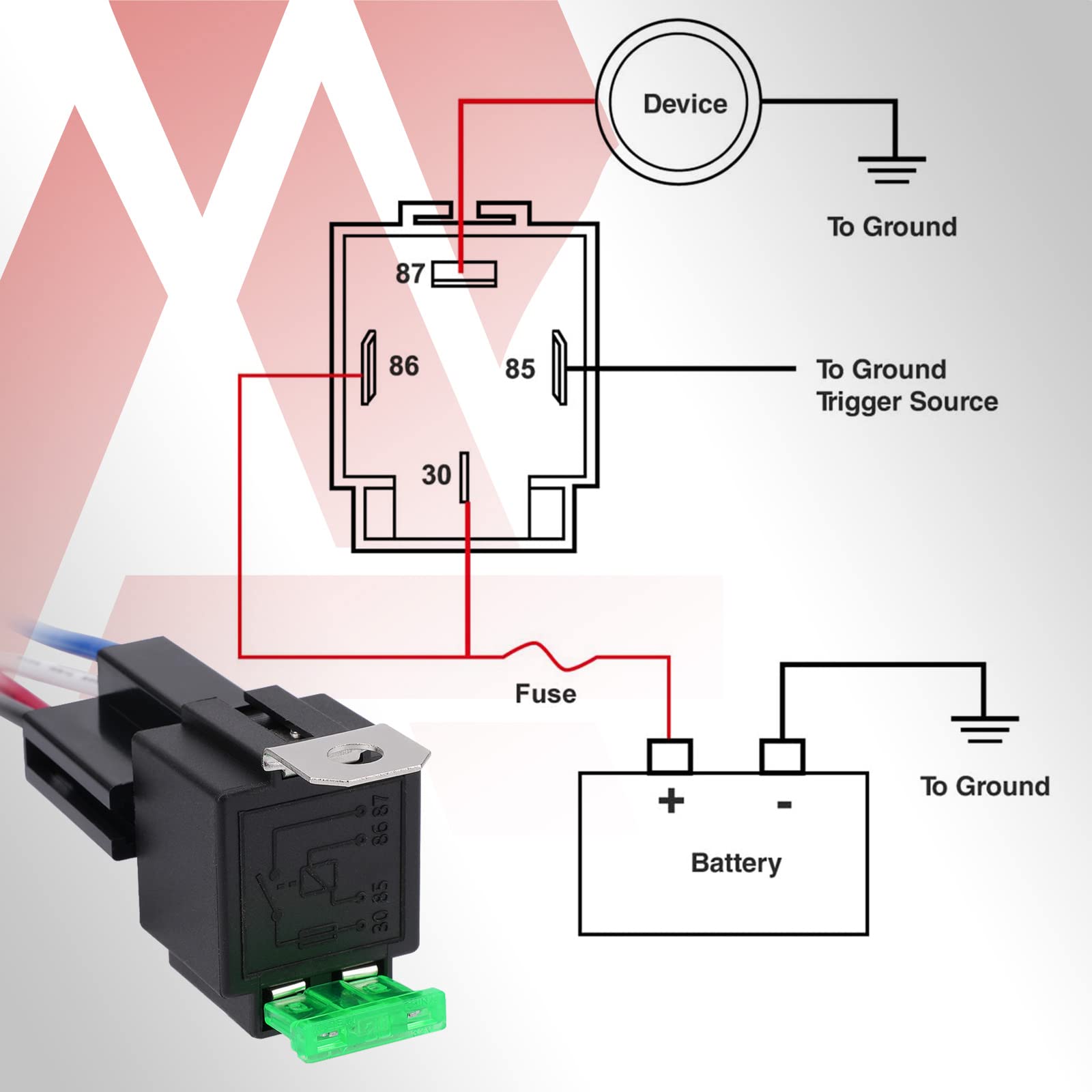 Apiele 4 Pin Relay 12V 40A Relay With 30A Fuse Dc Spst Fused Relay Normally Open 1No With 14 Awg Harness Socket For Car Truck Motor