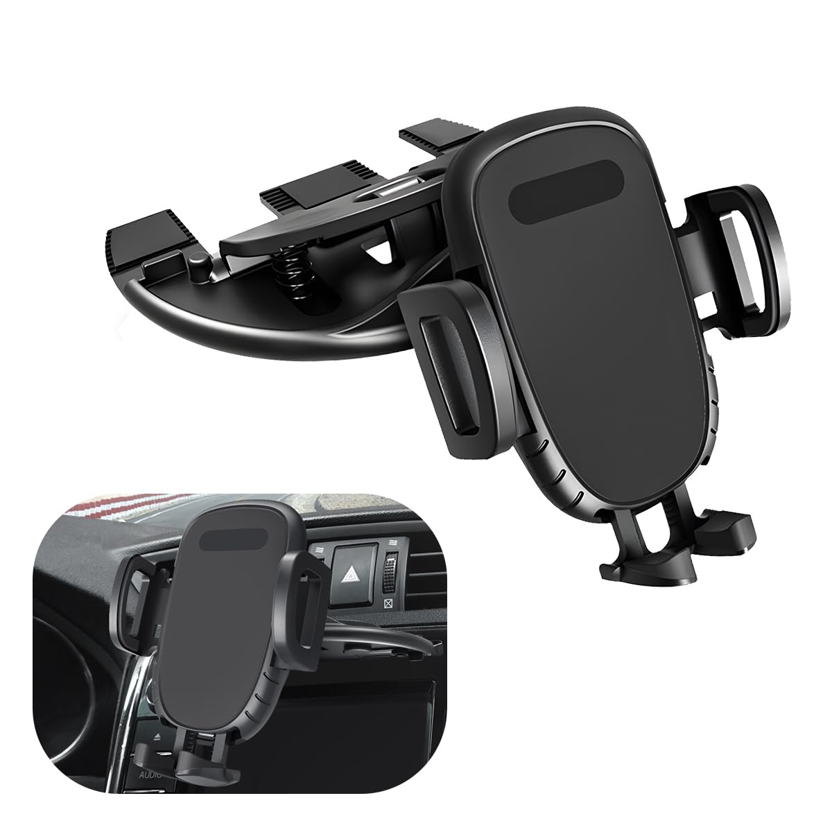 Yourkar Cell Phone Holder for Car, Hands Free Car Phone Holder for CD Slot, Silicone Pad Protection and 360 Rotation Cell Phone 