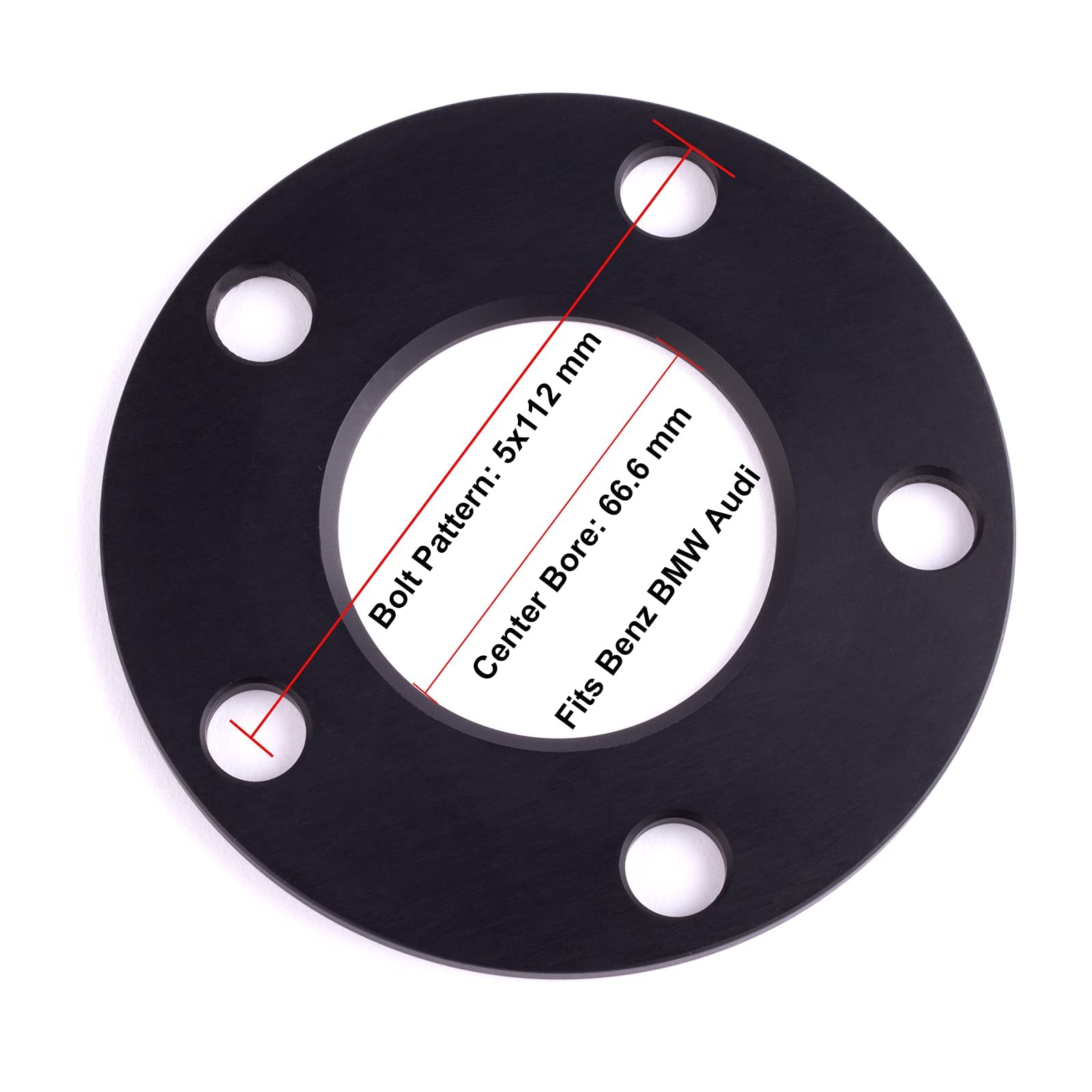 Vlaoschi Black 5X112 Hubcentric Wheel Spacers (No Lip 66.56Mm Bore) 1/4 Inch (6Mm) Compatible With Benz Bmw-Audi 5 Lug For A4 A5