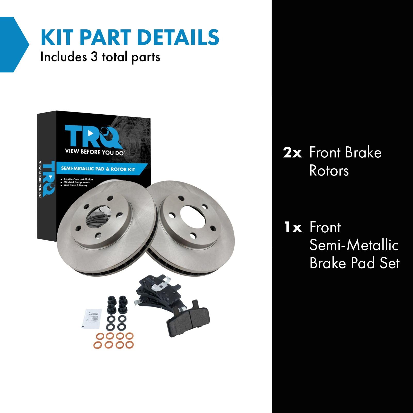 Trq Front Brake Pad & Rotor Kit Brake Pads Brake Rotor Semi-Metallic Compatible With 1990-1993 Cadillac Deville 1990-1992 Fleetw